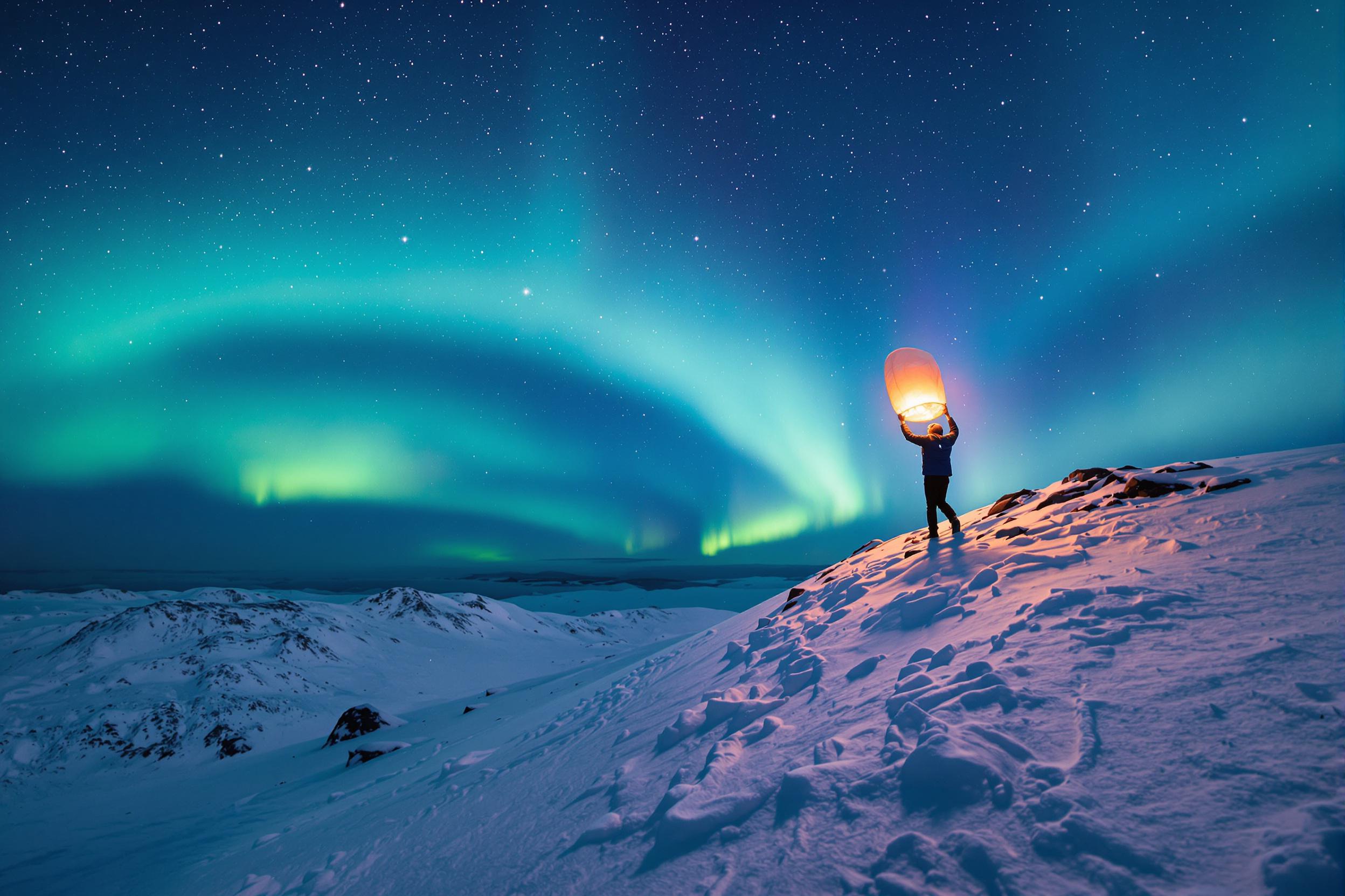 Auroral Dreamscape: Radiant Hope Amid Arctic Solitude