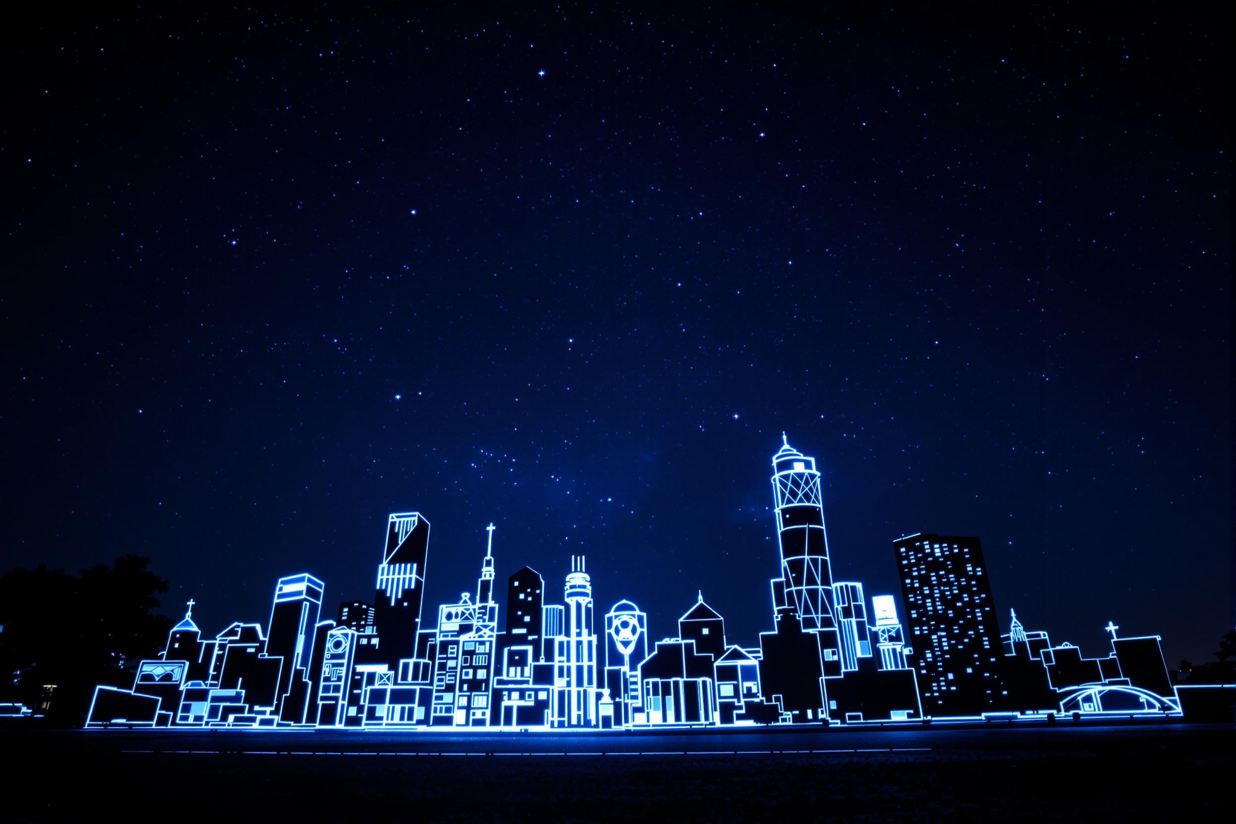 Experimental Light Painting: Luminous Cityscape Silhouette