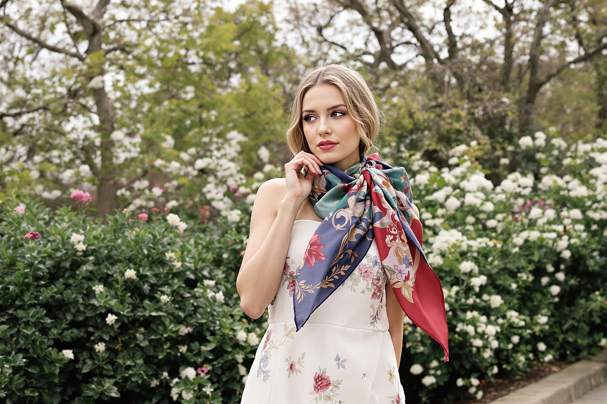 Timeless Elegance: Silk Scarf Artistry in Parisian Garden