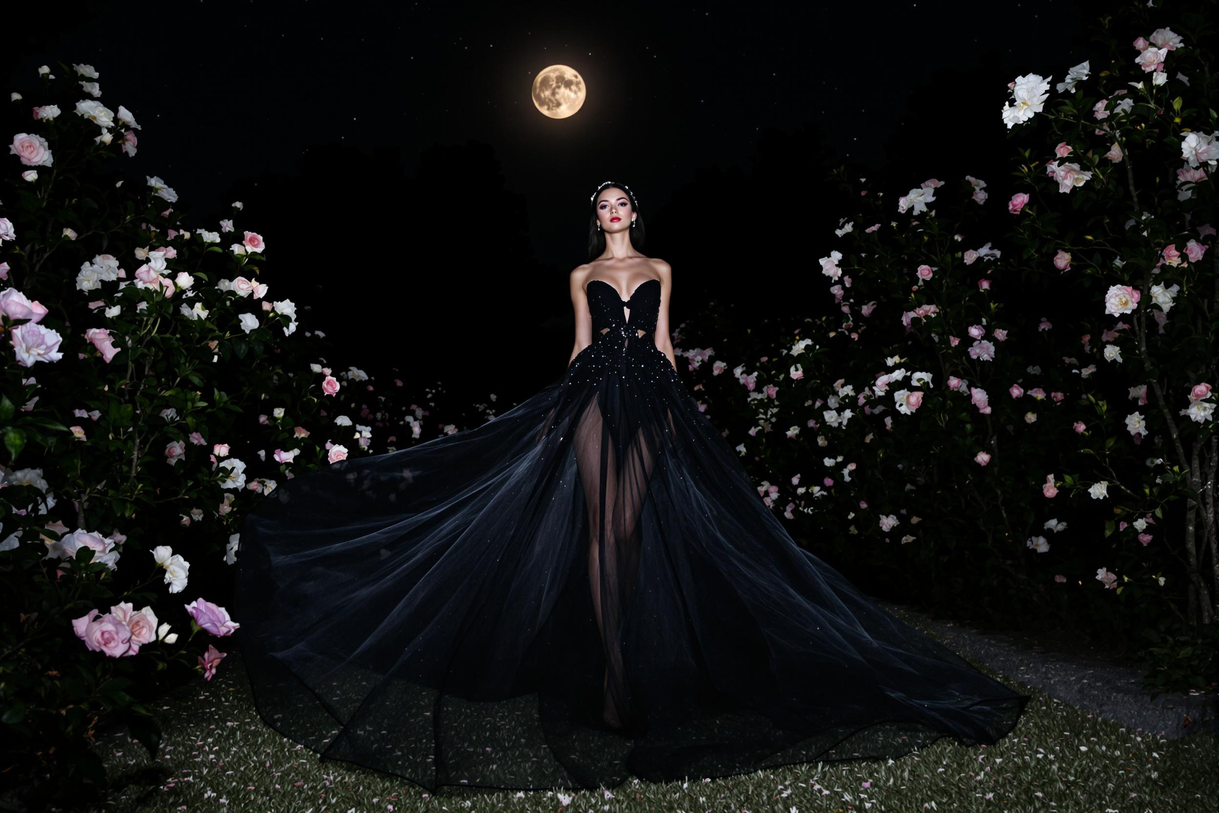 Ethereal Tulle Gown in Midnight Garden