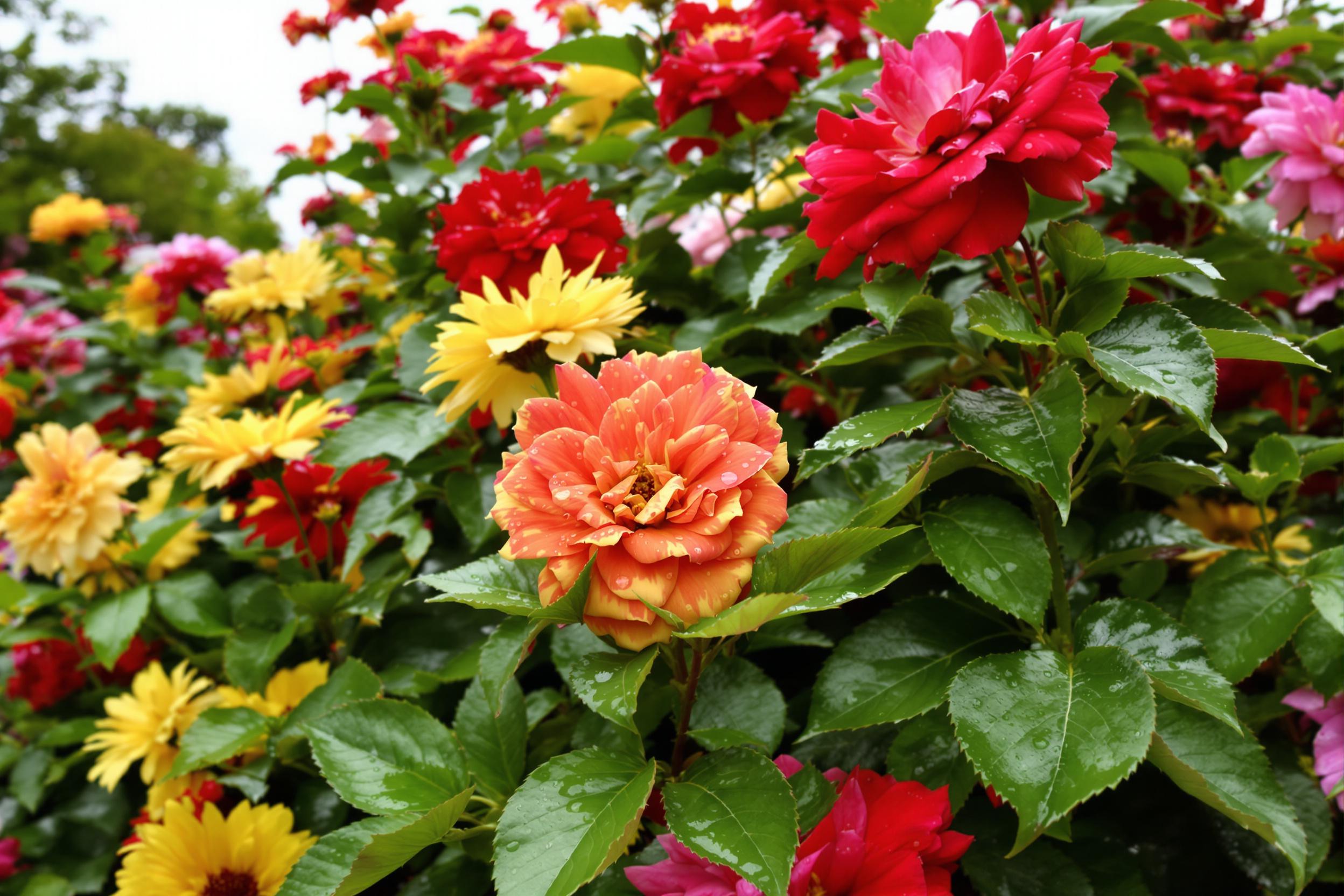 Vivid Close-Up of Rain-Kissed Garden Blossoms