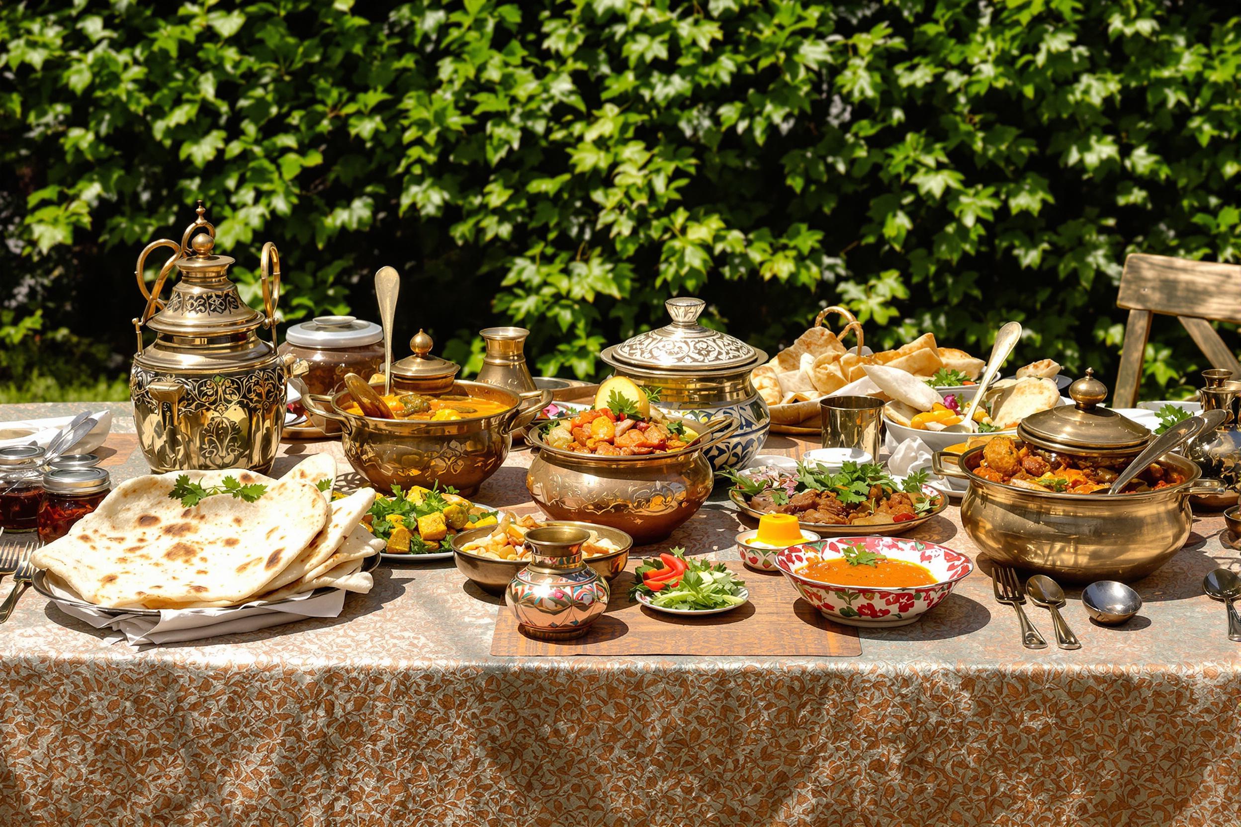 Elaborate Indian Meal Set on Rustic Table