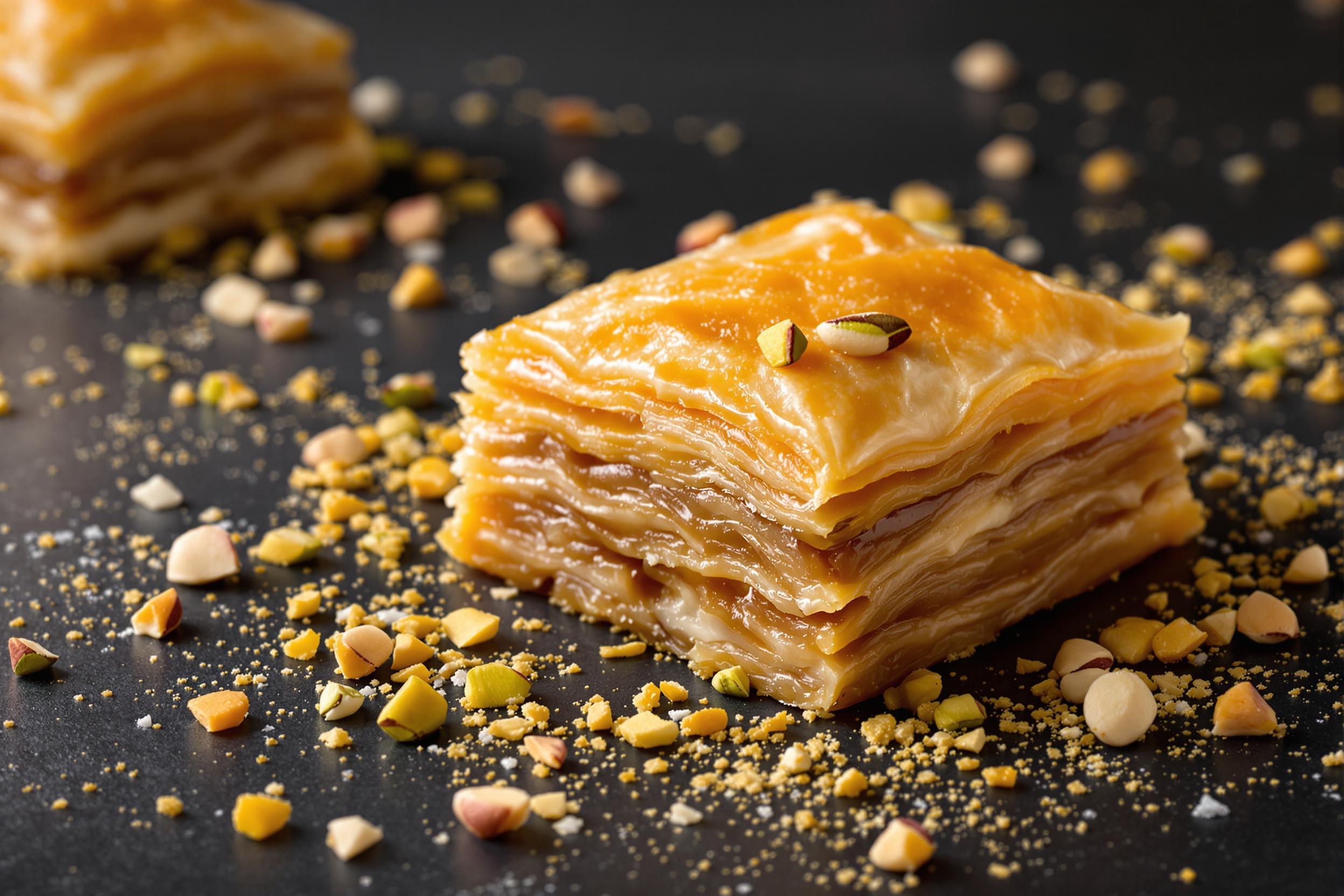 Golden Baklava Macro with Pistachios