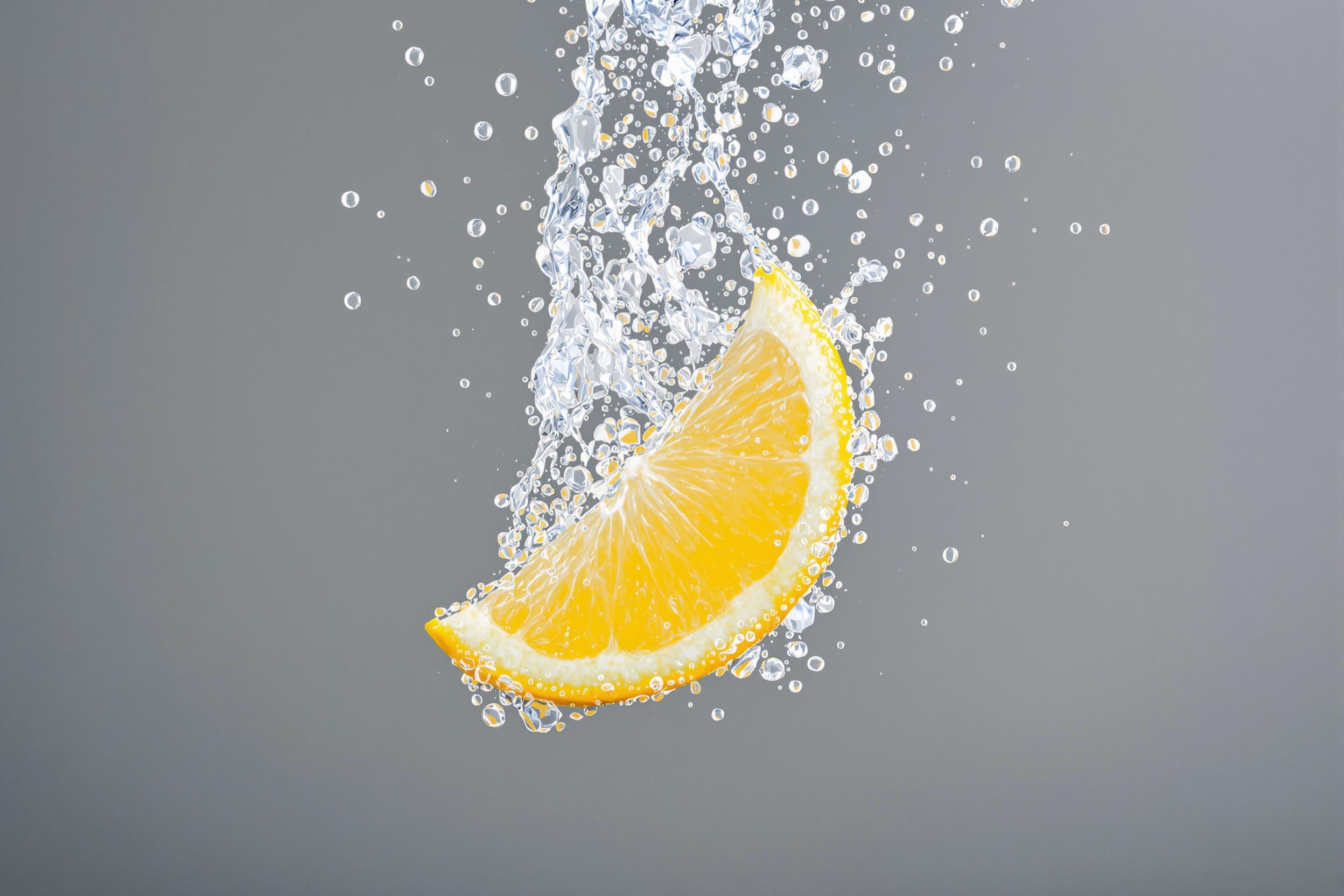 Dynamic Lemon Splash in Sparkling Water