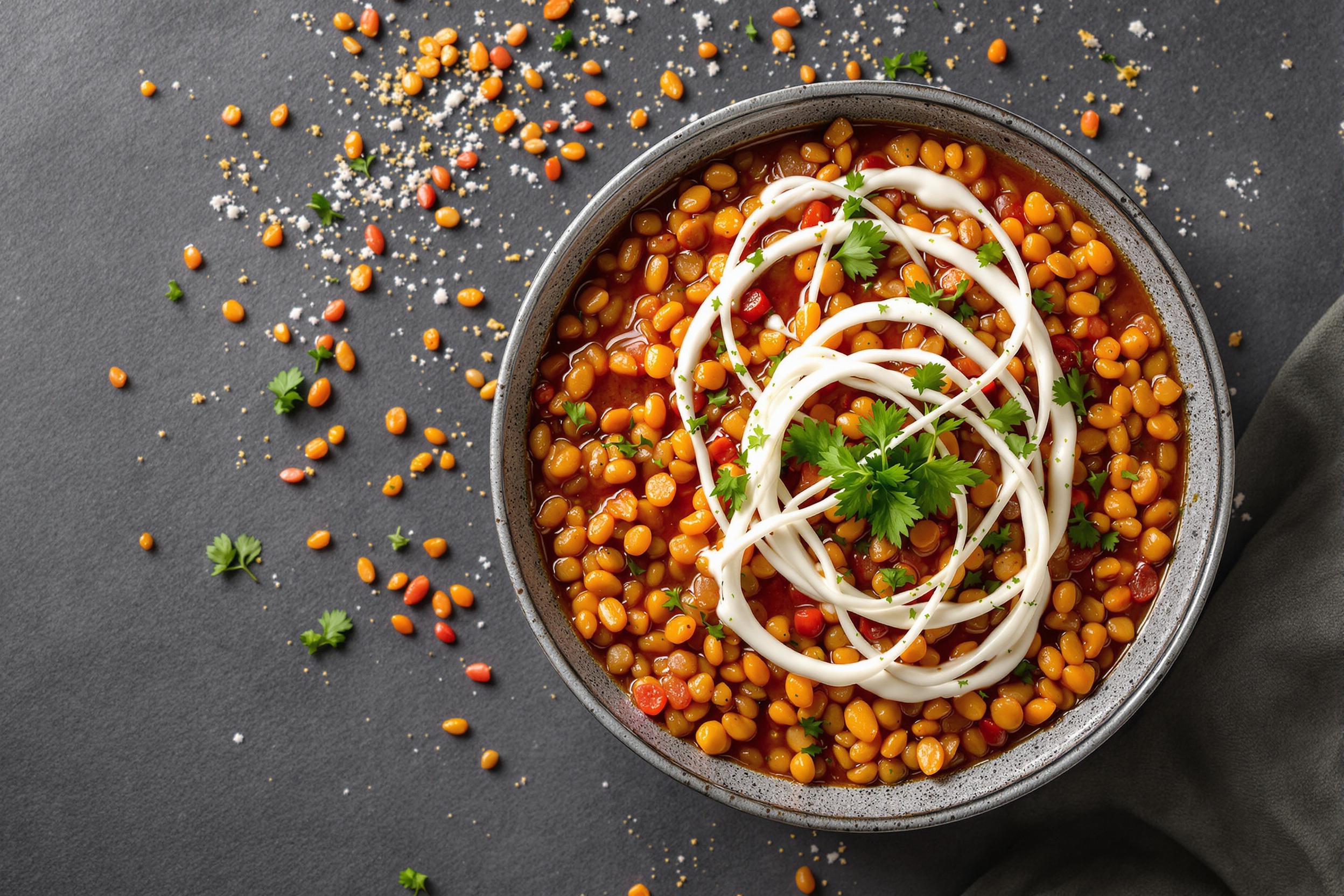 Macro Lentil Stew Elegance with Spiraling Yogurt Details