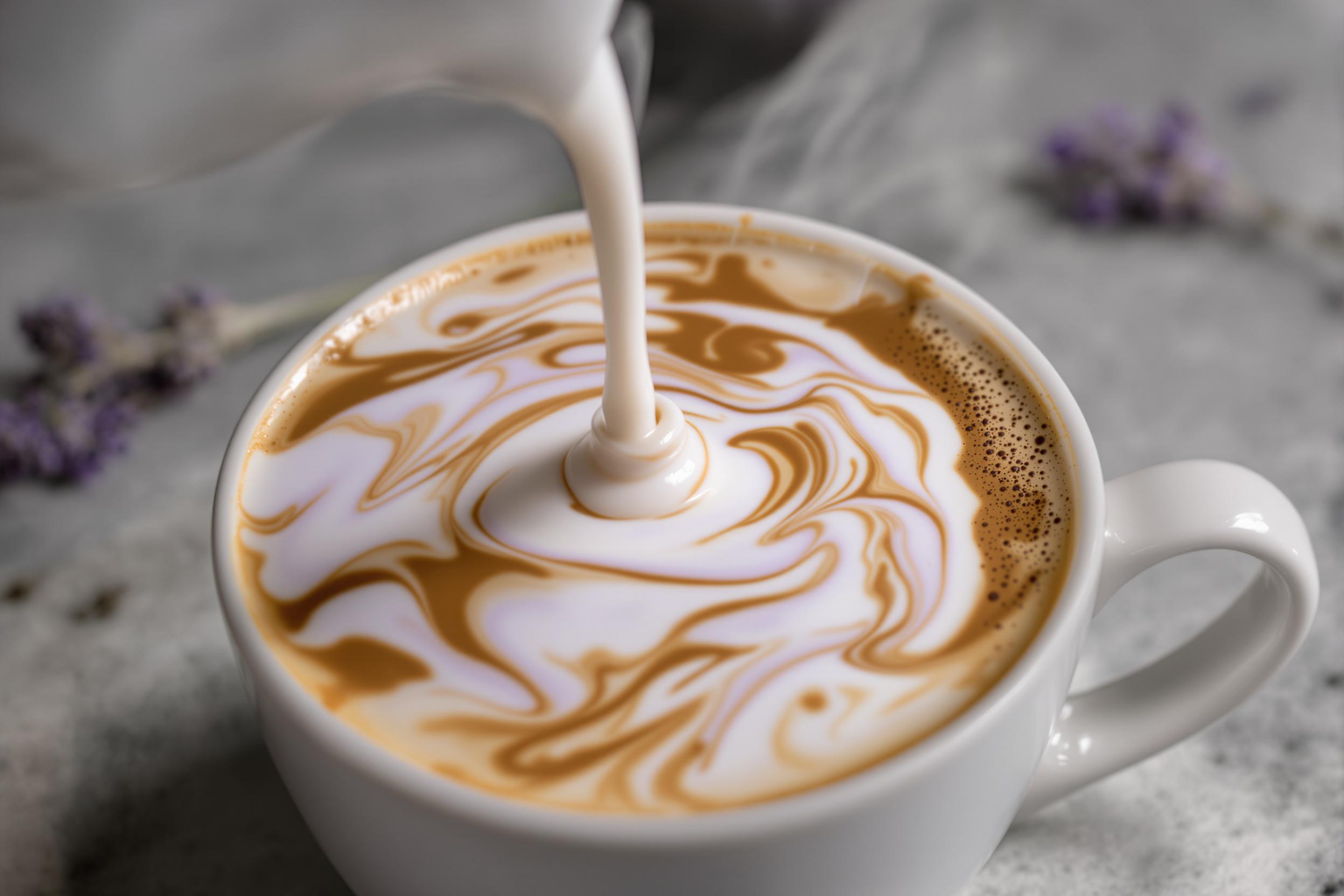 Pouring Lavender Cream into Coffee