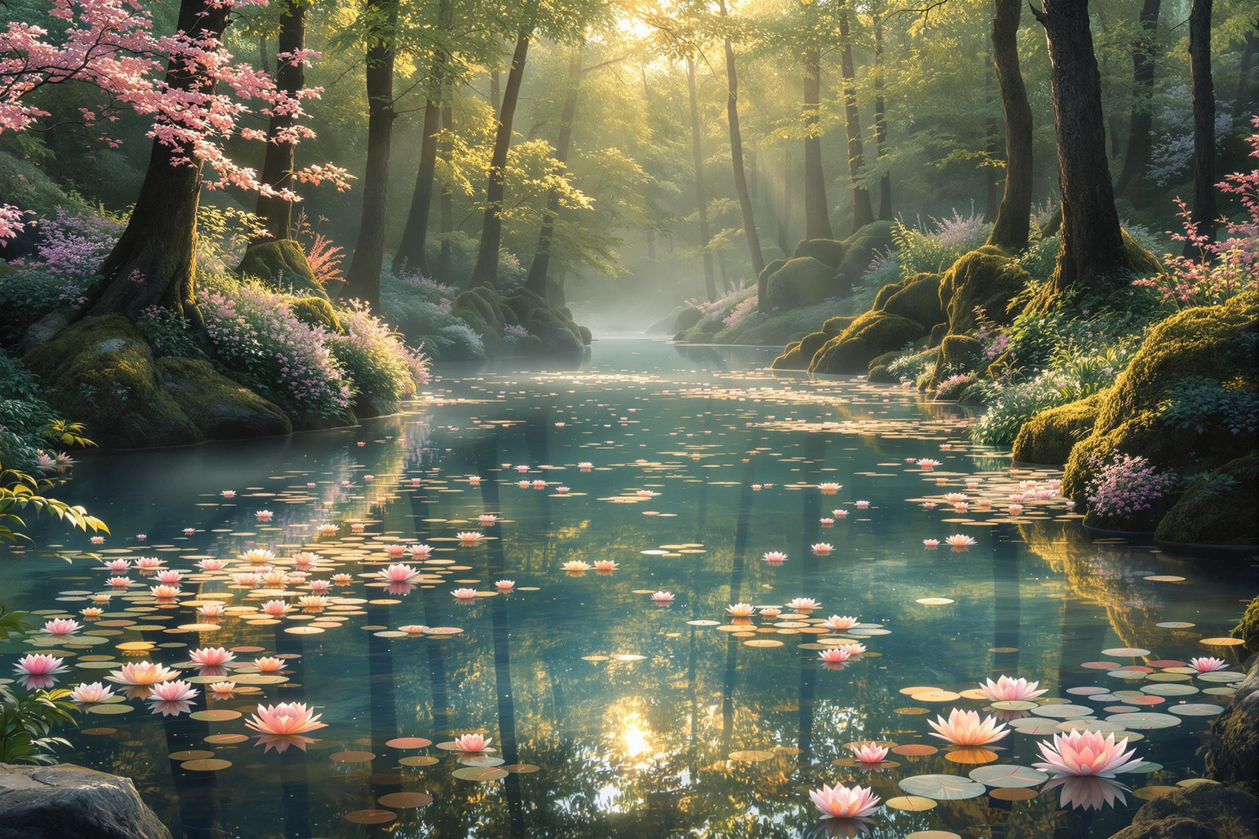 Luminous Forest Pond at Dawn