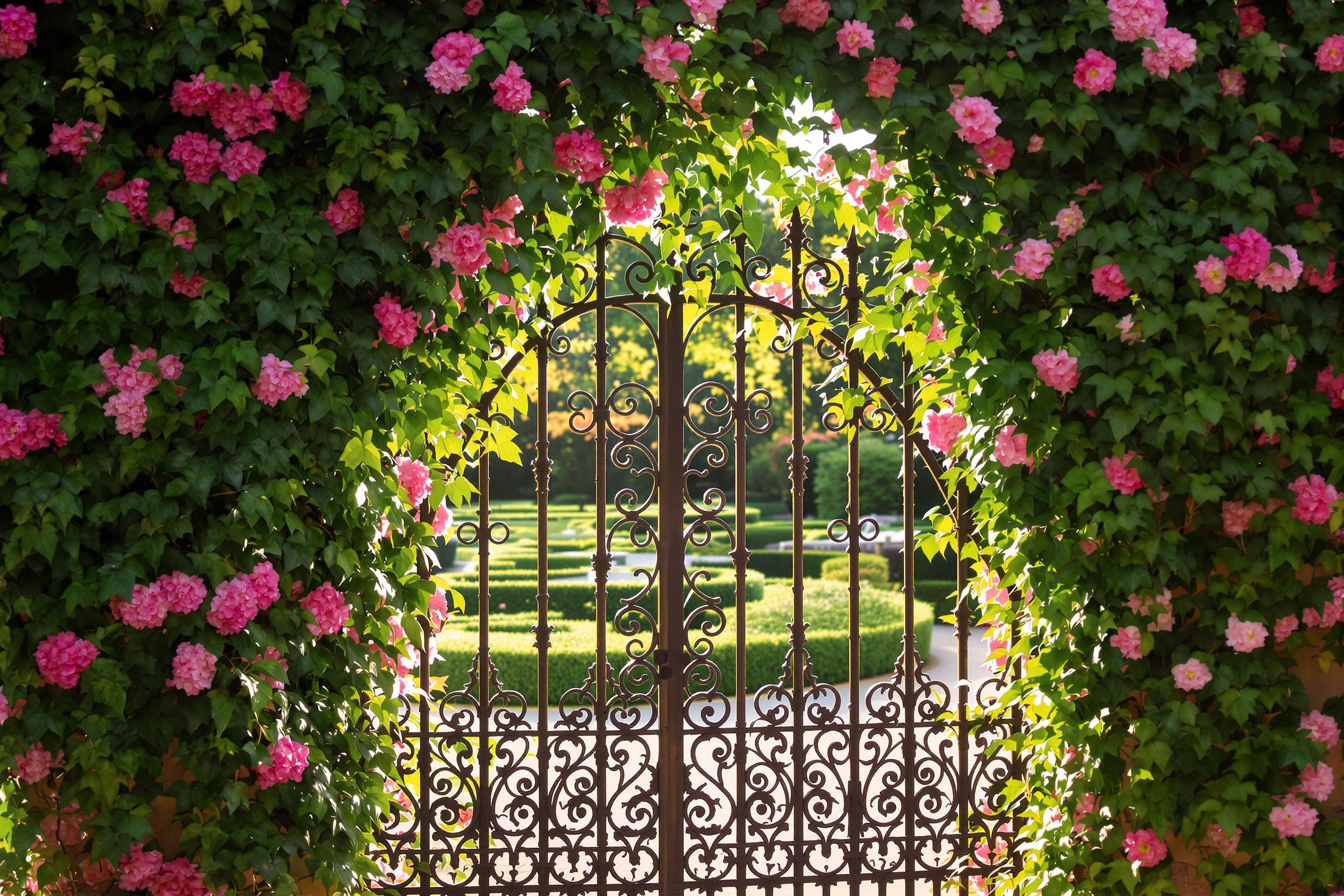 Ornate Garden Gate at Golden Hour