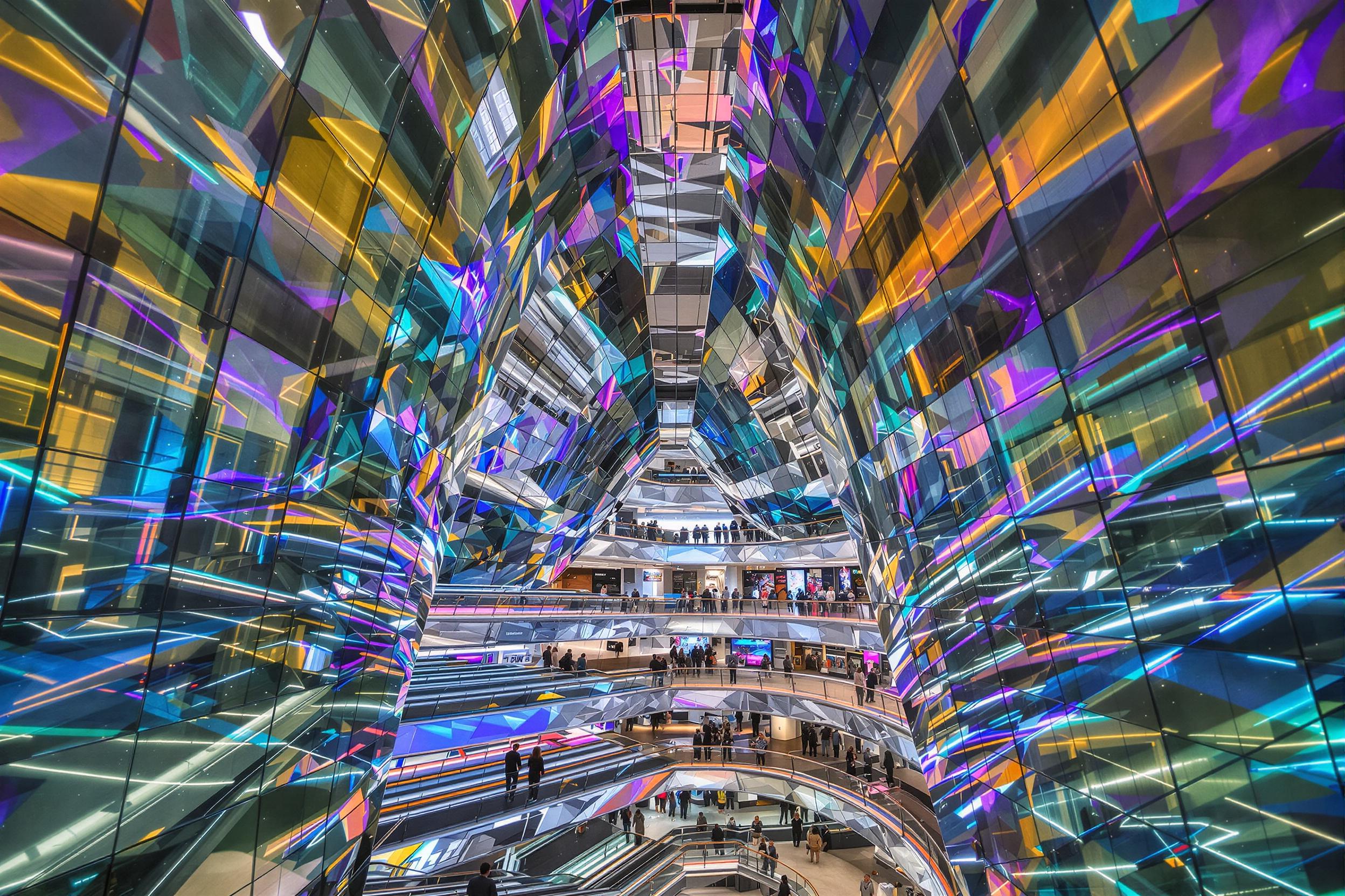 Futuristic Urban Atrium with Multi-Tier Escalators