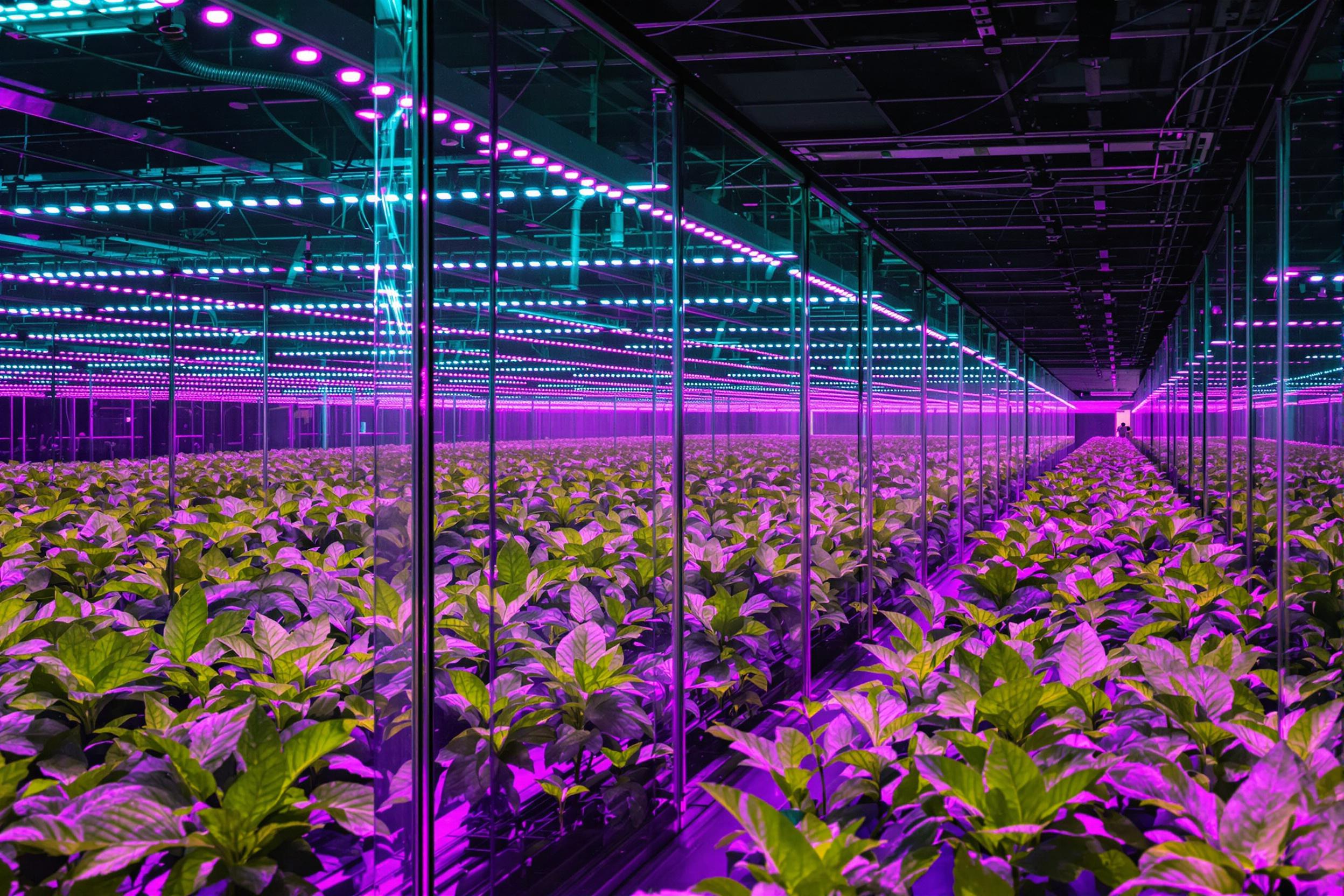 Futuristic Greenhouse Aglow at Night