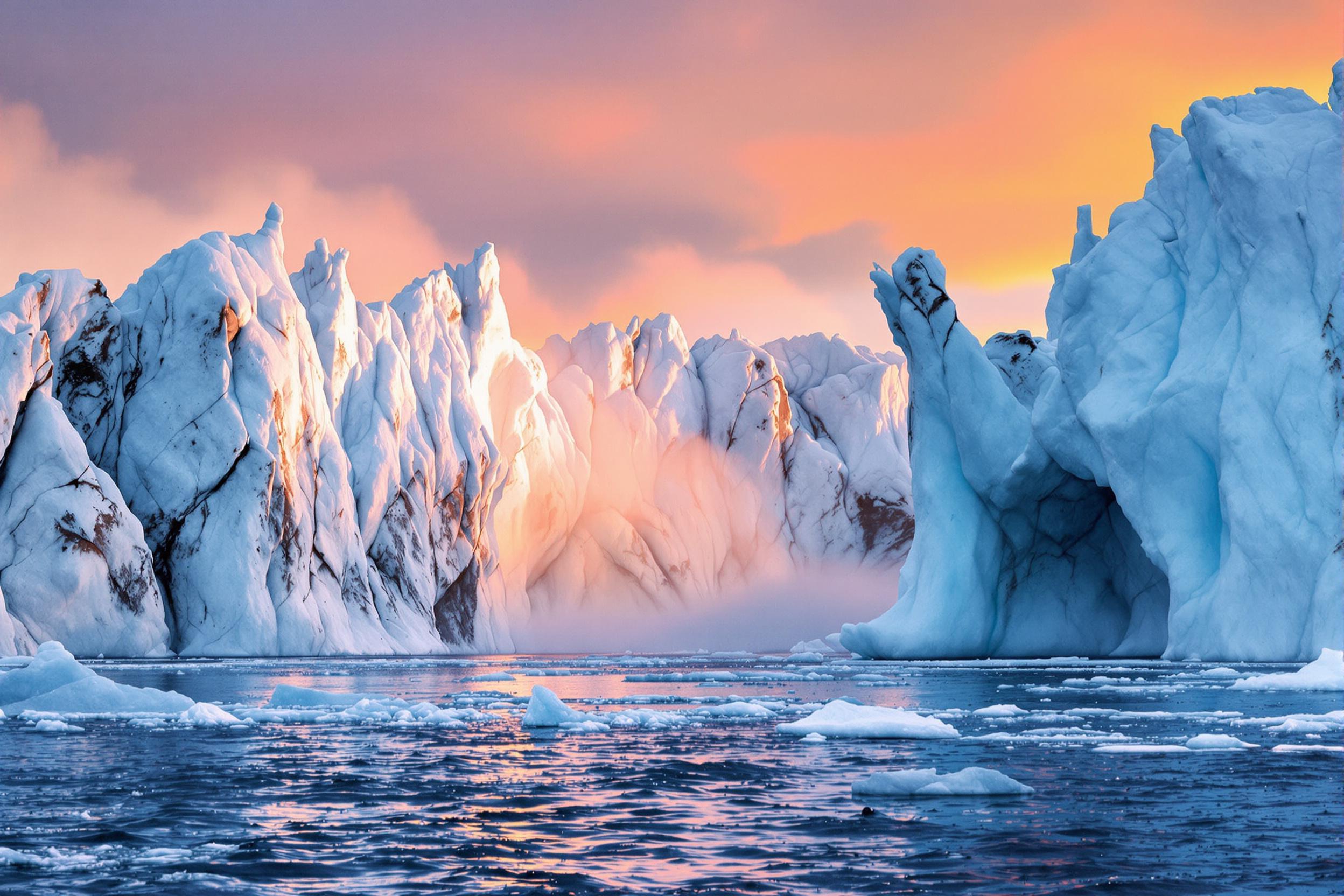 Golden Sunset Illuminates Jagged Arctic Glaciers