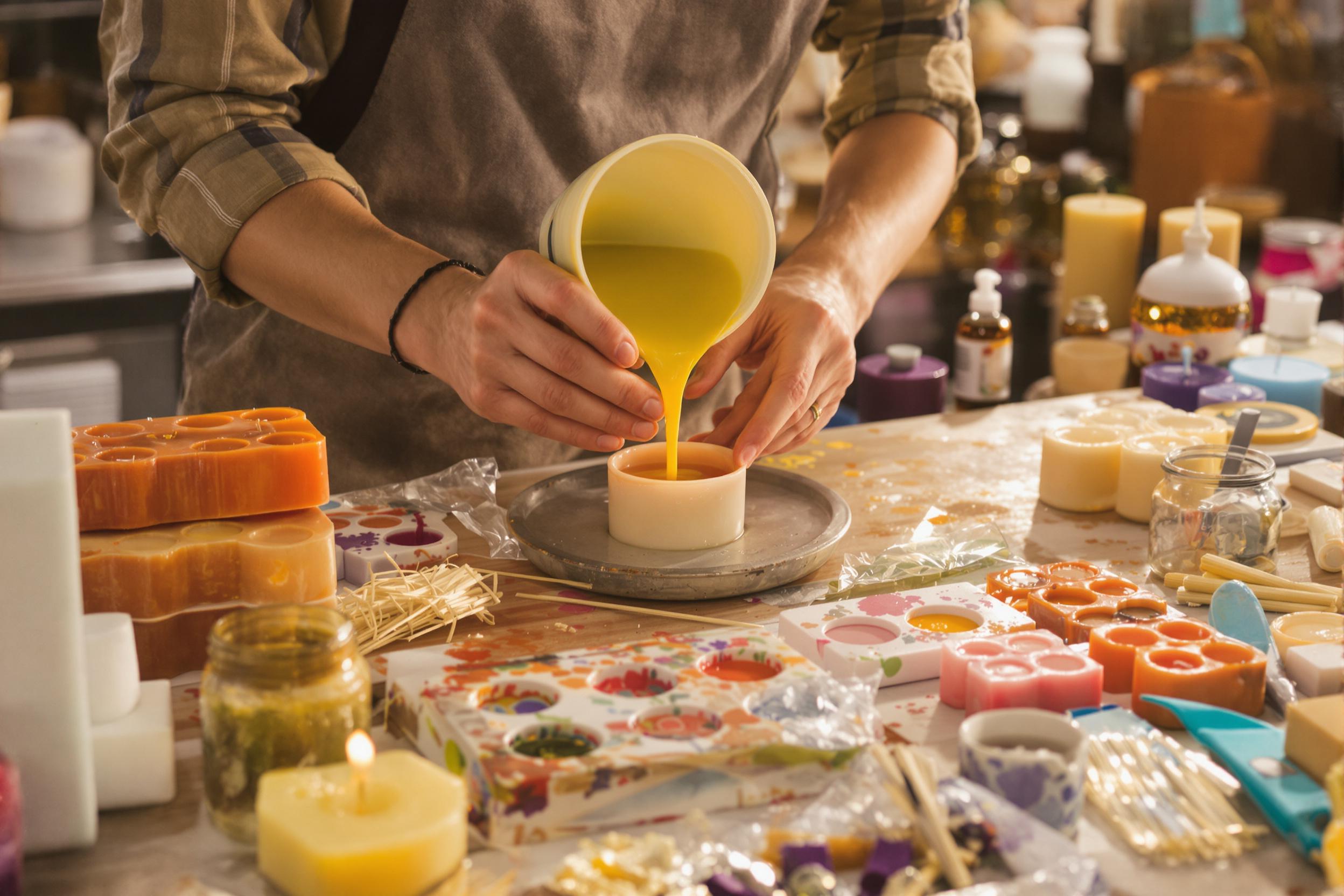 Artisan Crafting Colorful Handmade Candles in Workshop