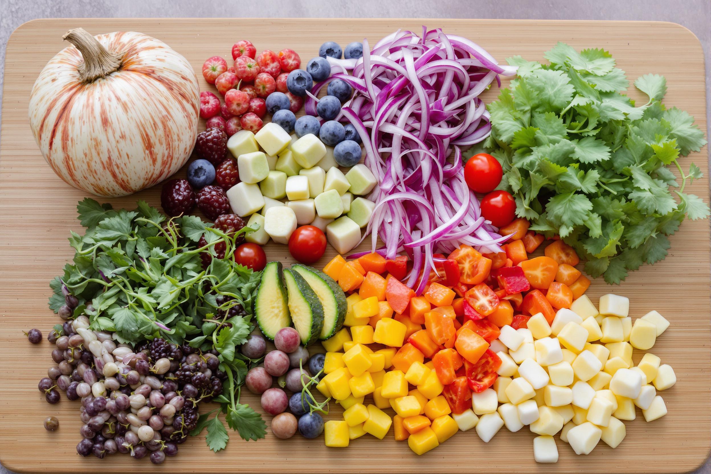 Mindful Meal Prep: Colorful Ingredients on Bamboo Cutting Board