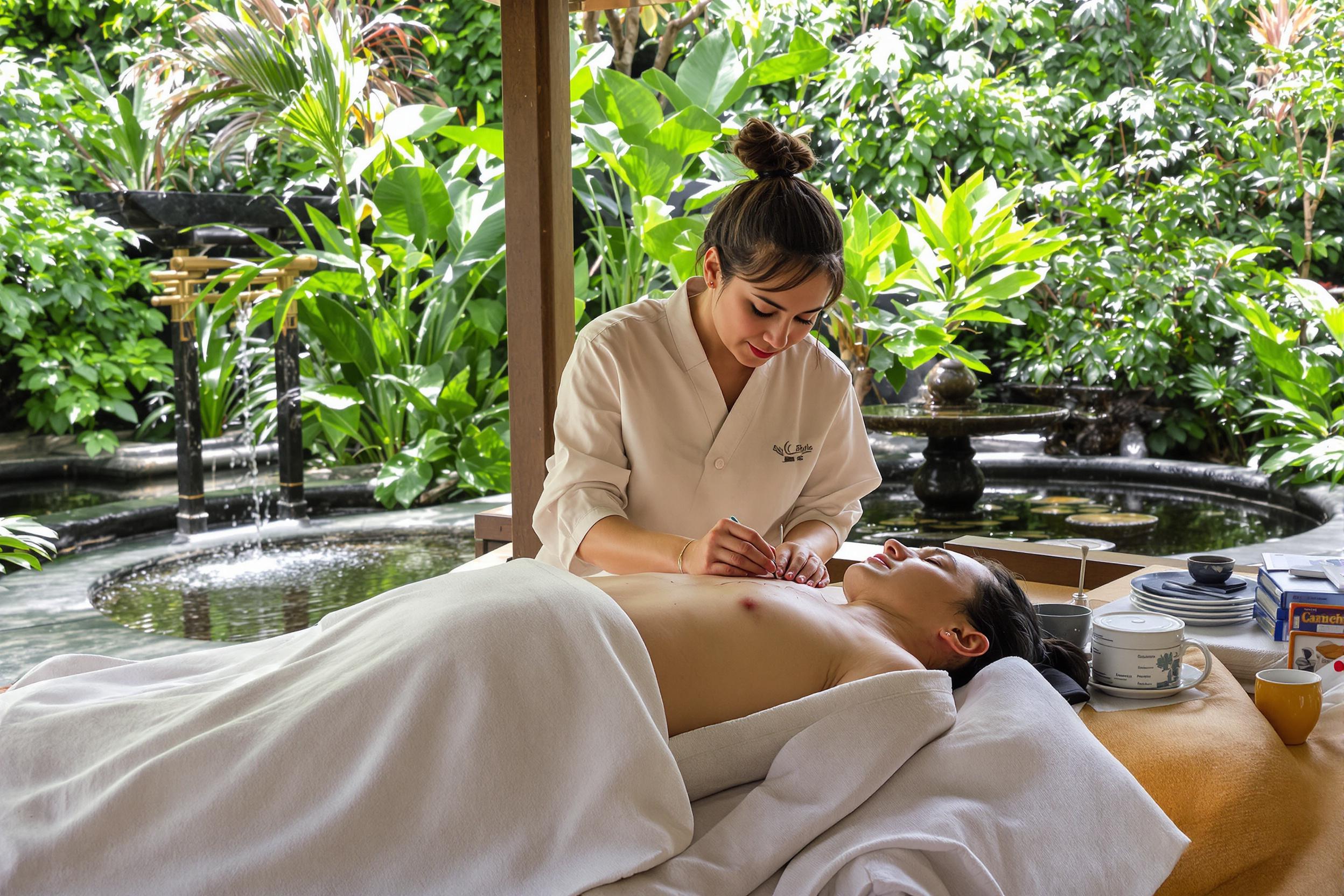 Holistic Healing: Acupuncture Session in a Tranquil Garden Setting