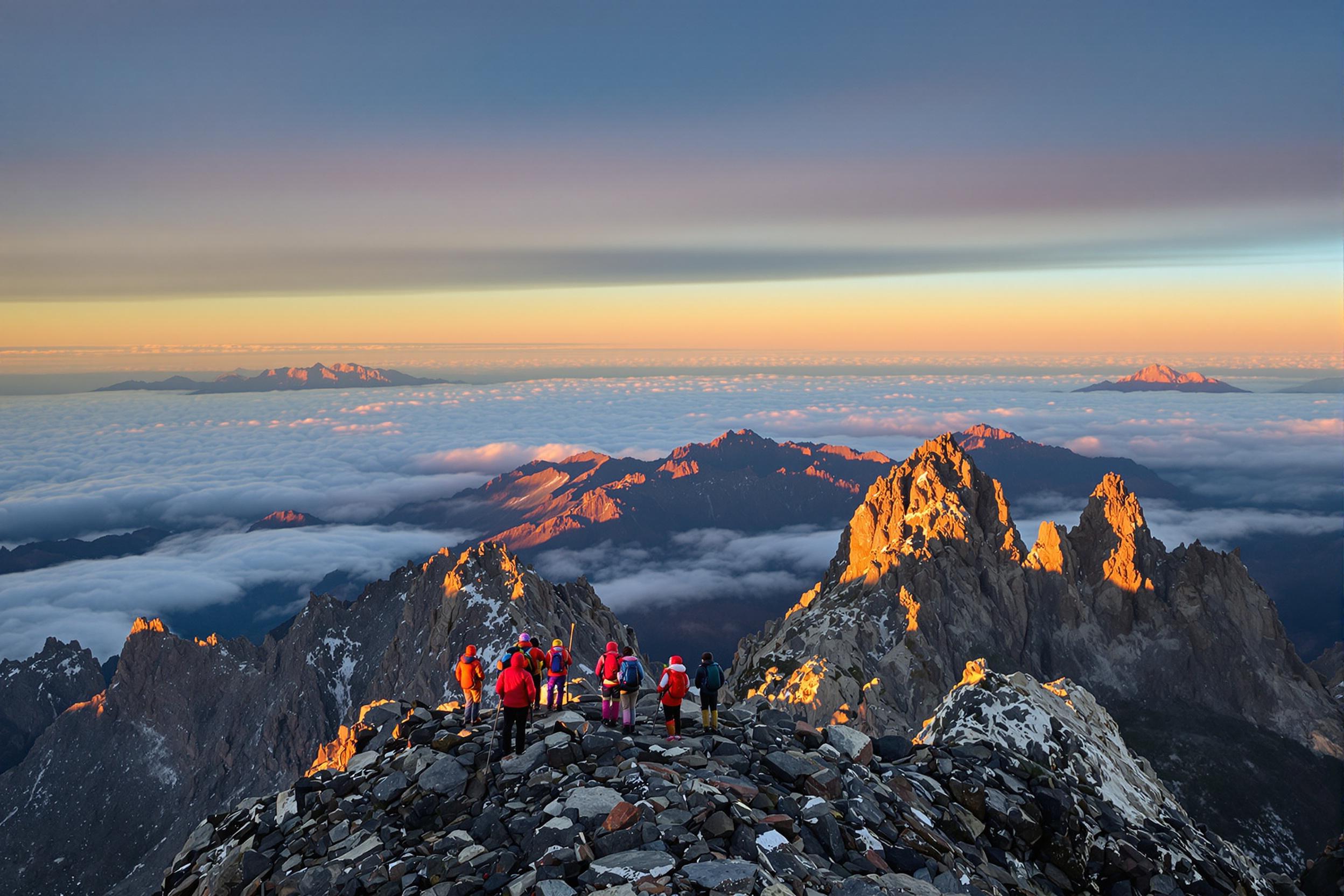 Hikers at Rugged Sunset Mountain Summit