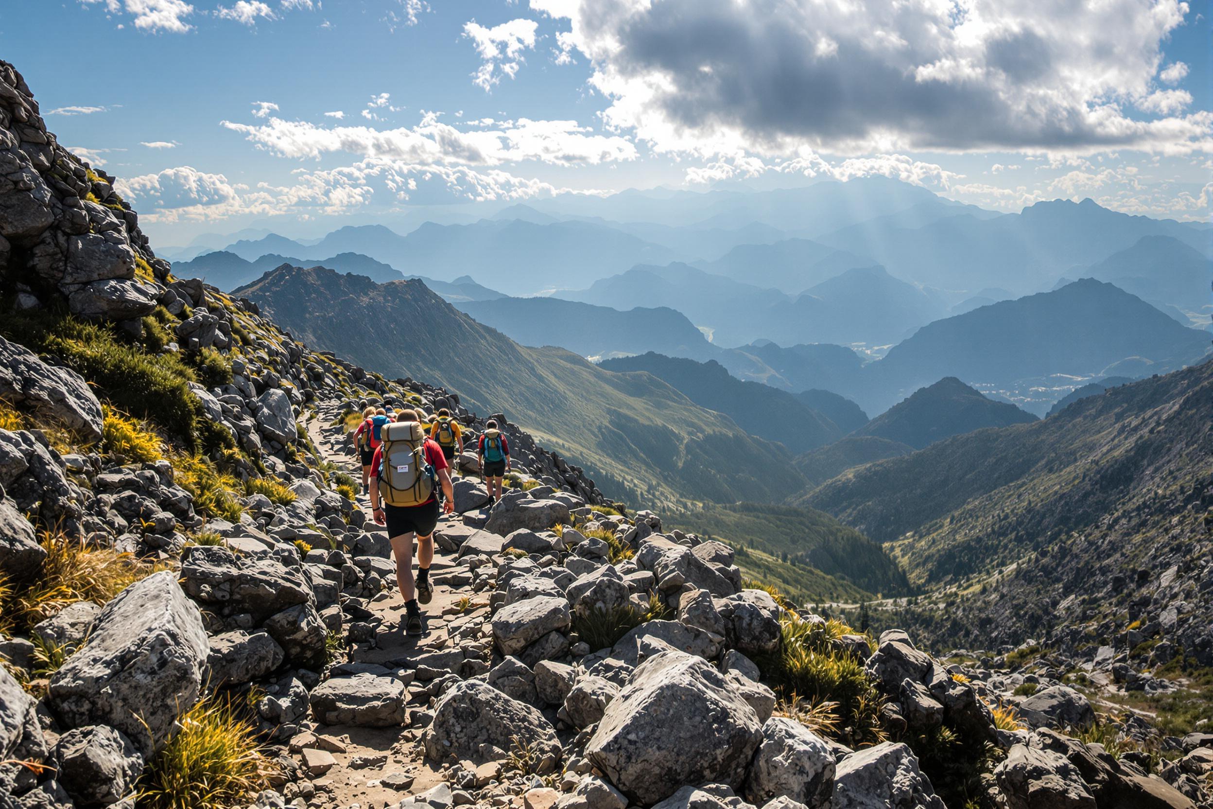 Hikers Traversing Scenic Mountain Trails