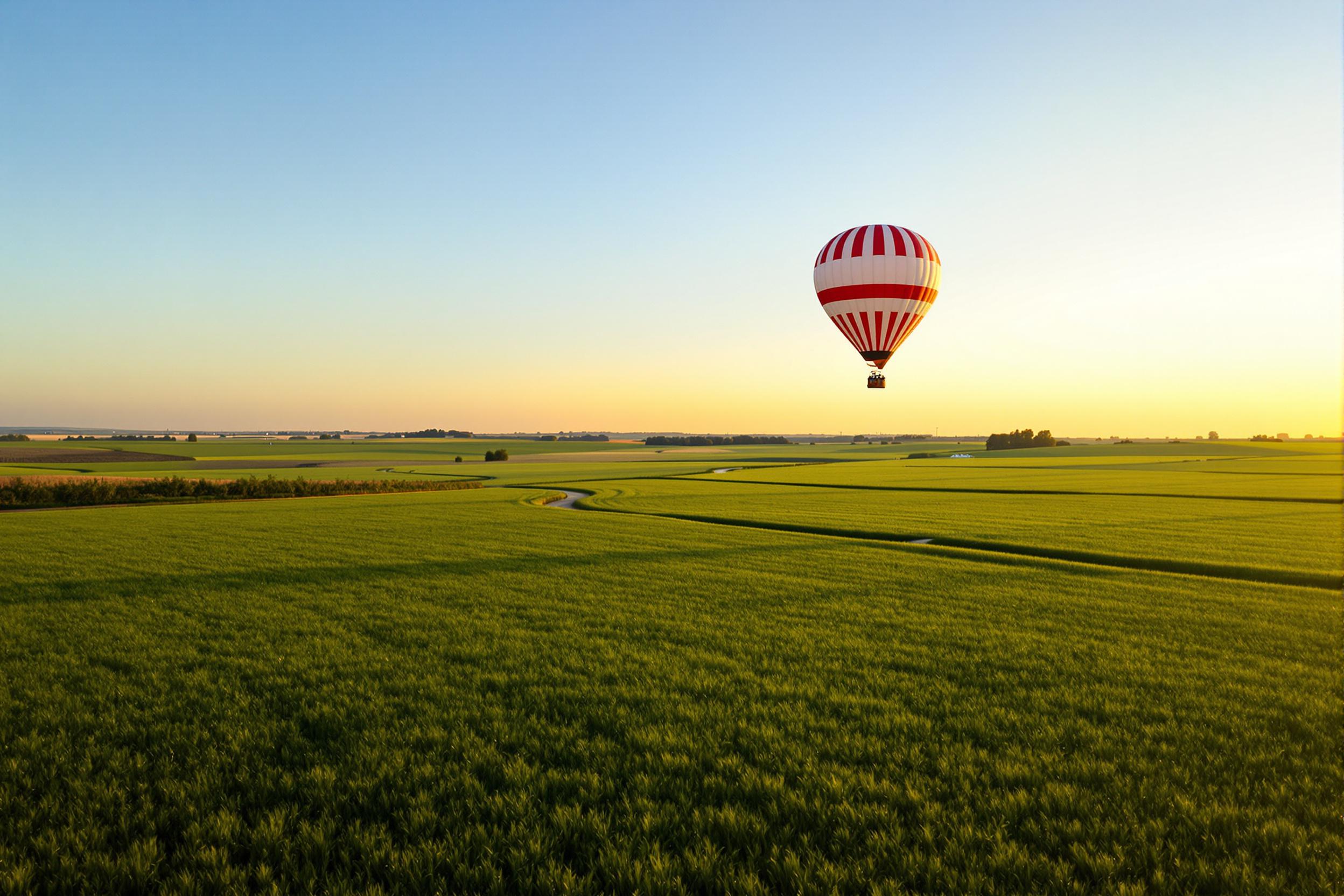 Hot Air Balloon Over Summer Fields