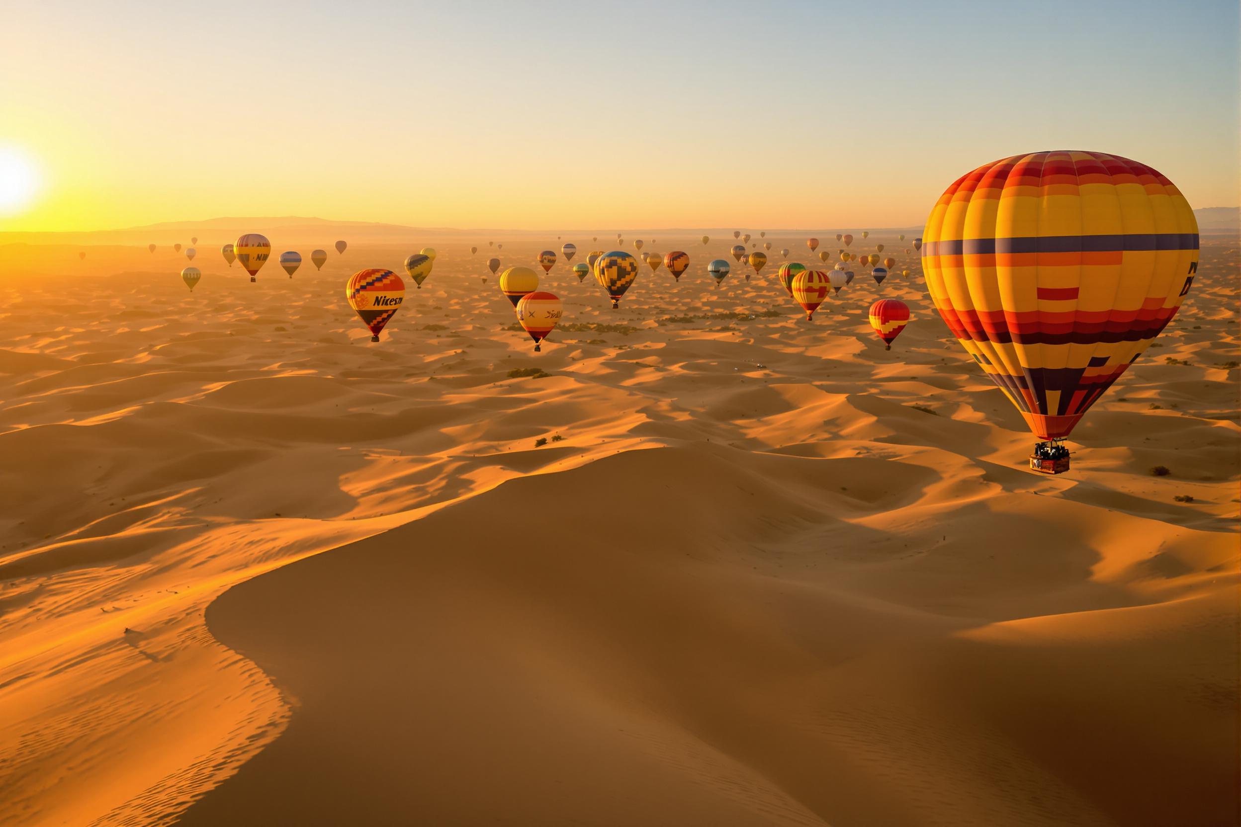 Hot Air Balloons Over Desert at Golden Hour