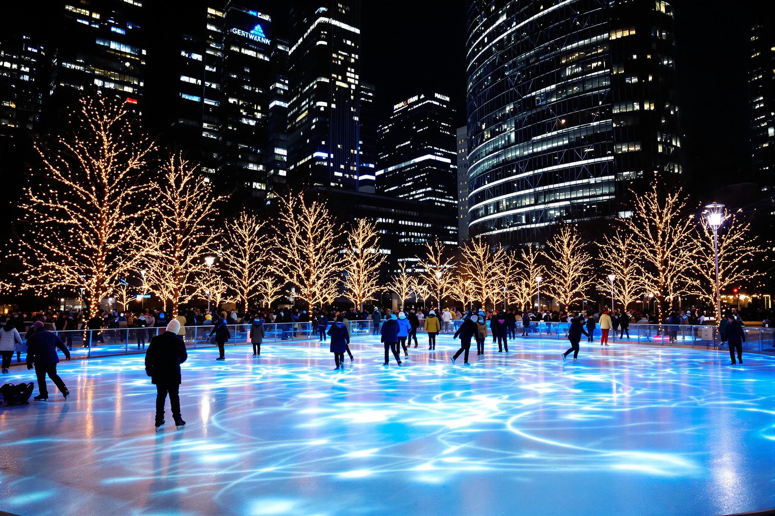 Outdoor Ice Skating Rink at Night