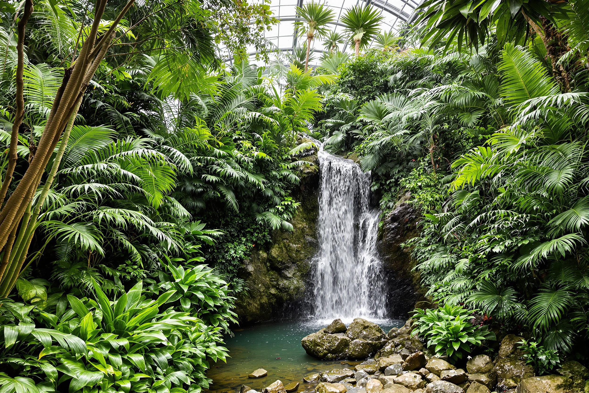 Serene Indoor Tropical Waterfall Garden