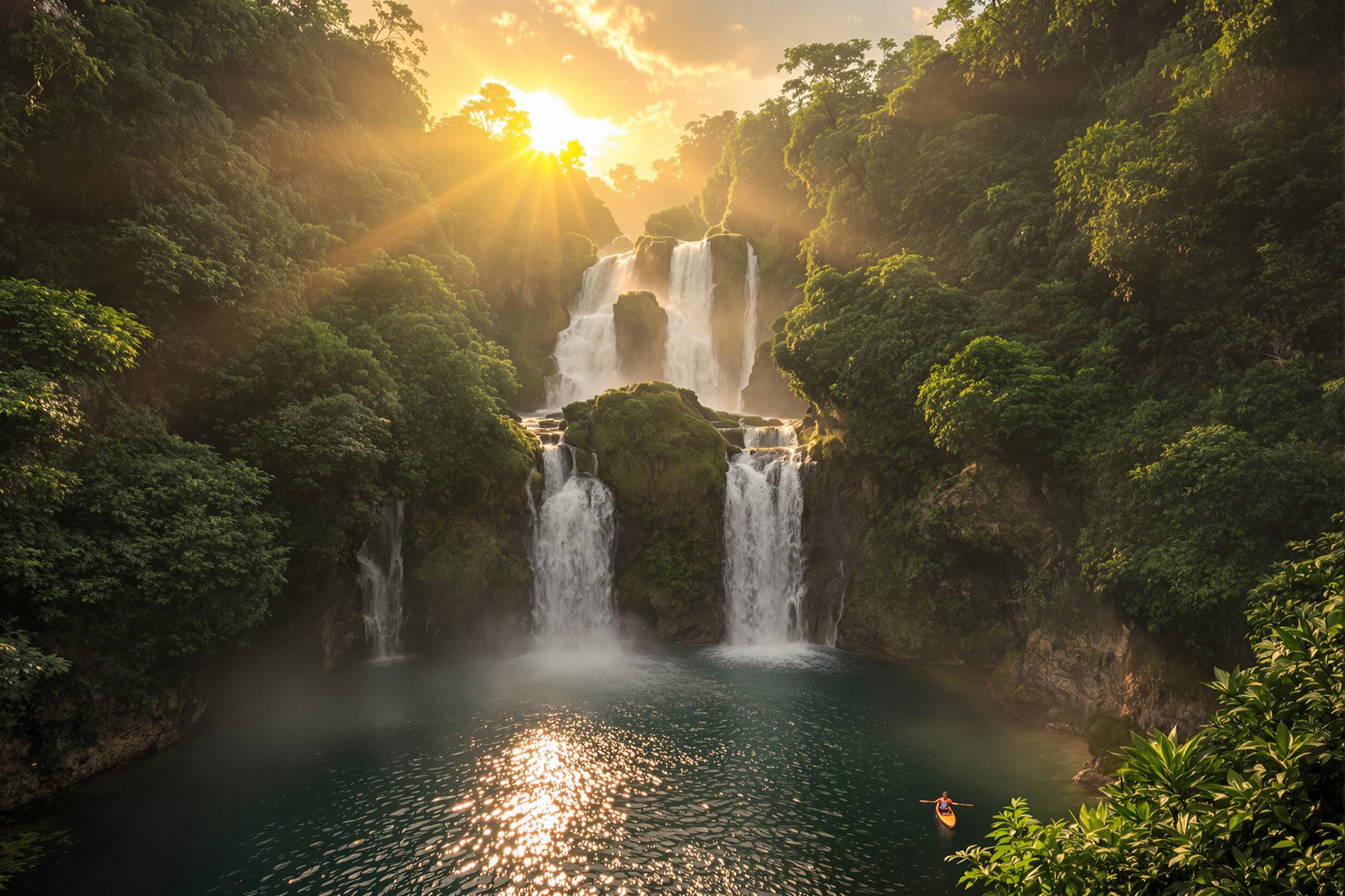 Hidden Waterfall Paradise at Dusk