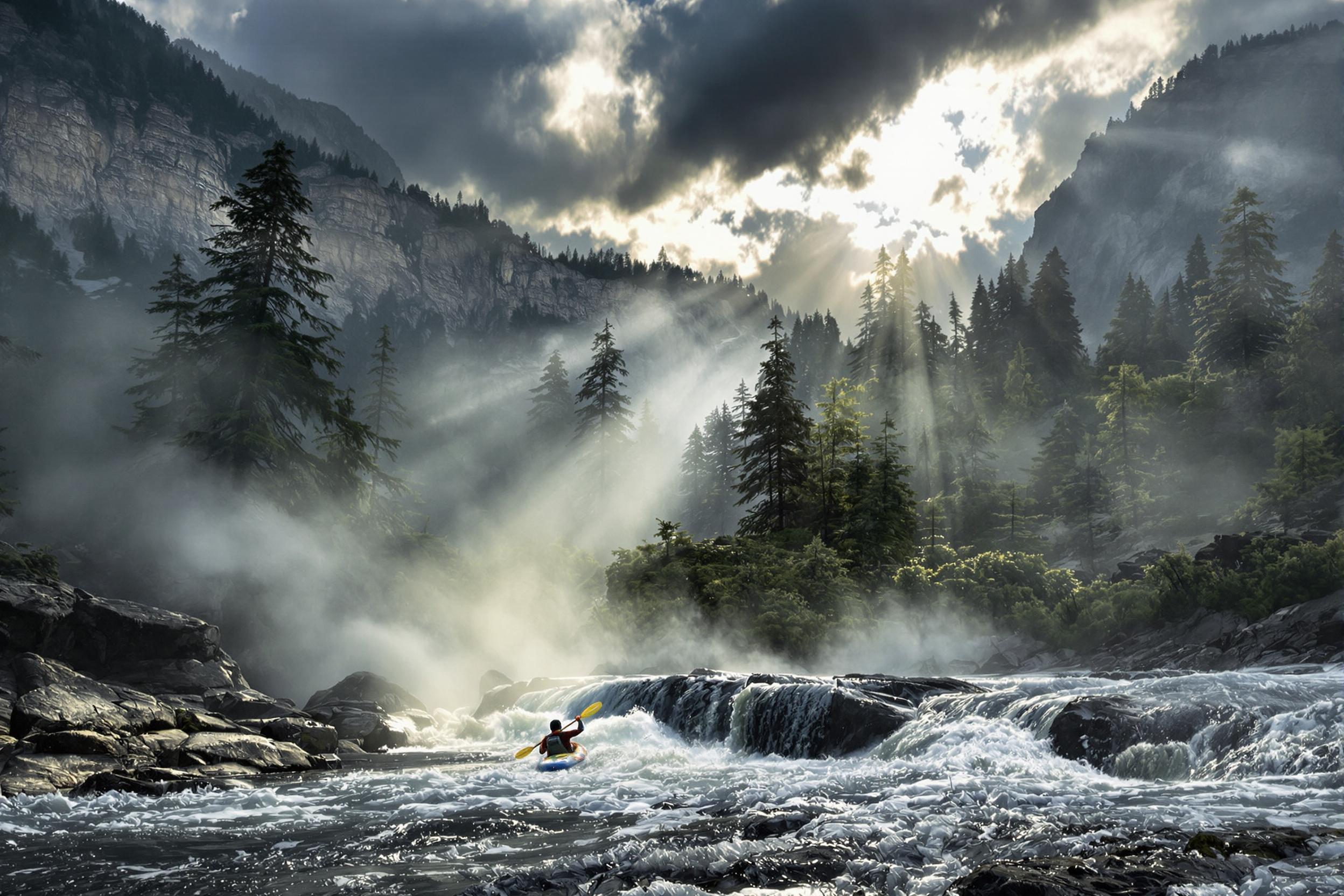 Kayaker Descends Storm-Surged Rapids