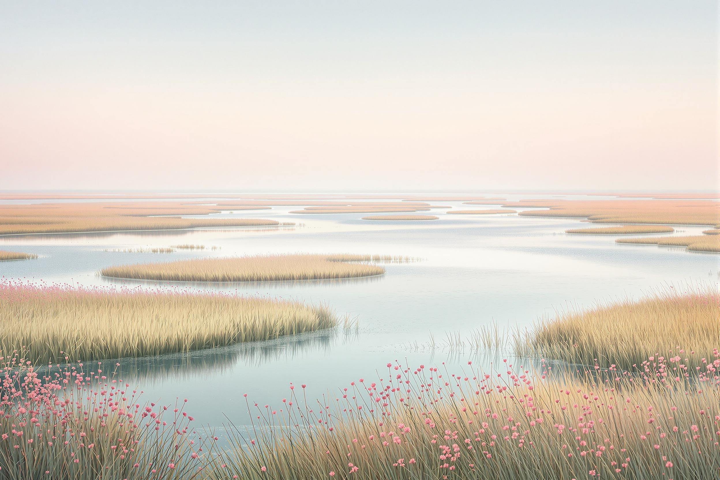 Coastal Salt Marsh Enveloped in Pastel Serenity