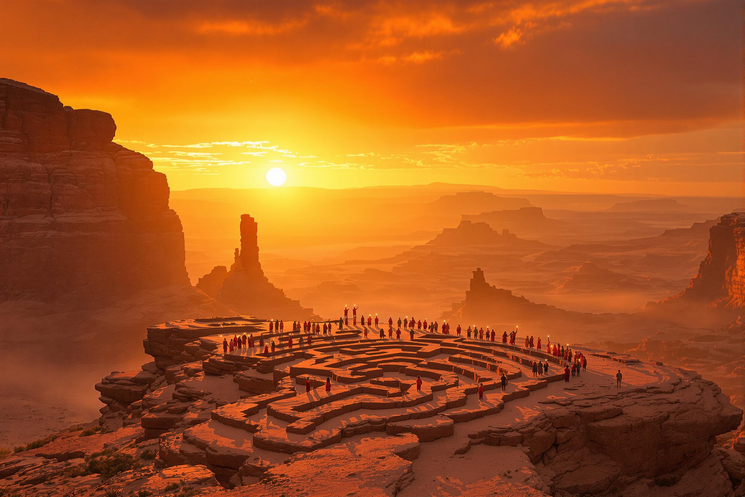 Sunset Ritual Amid Ancient Cliffs