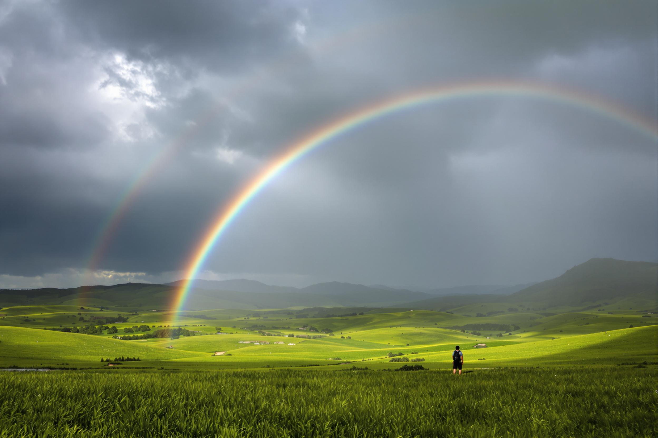 Double Rainbow Over Verdant Grasslands