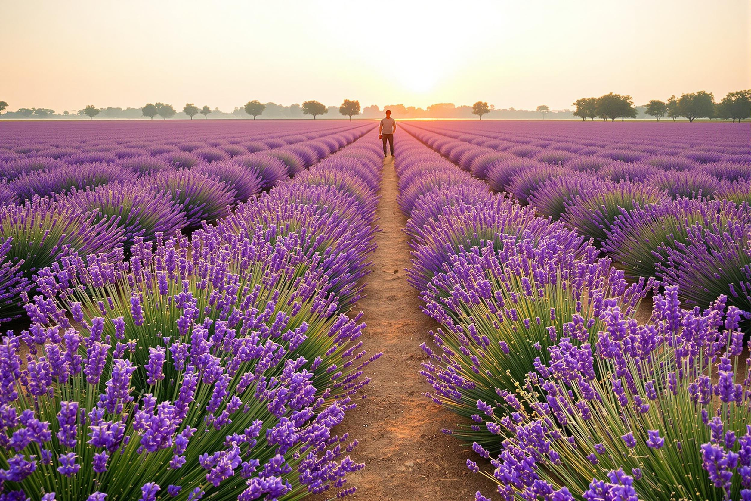 Farmer Harvesting Lavender at Sunrise