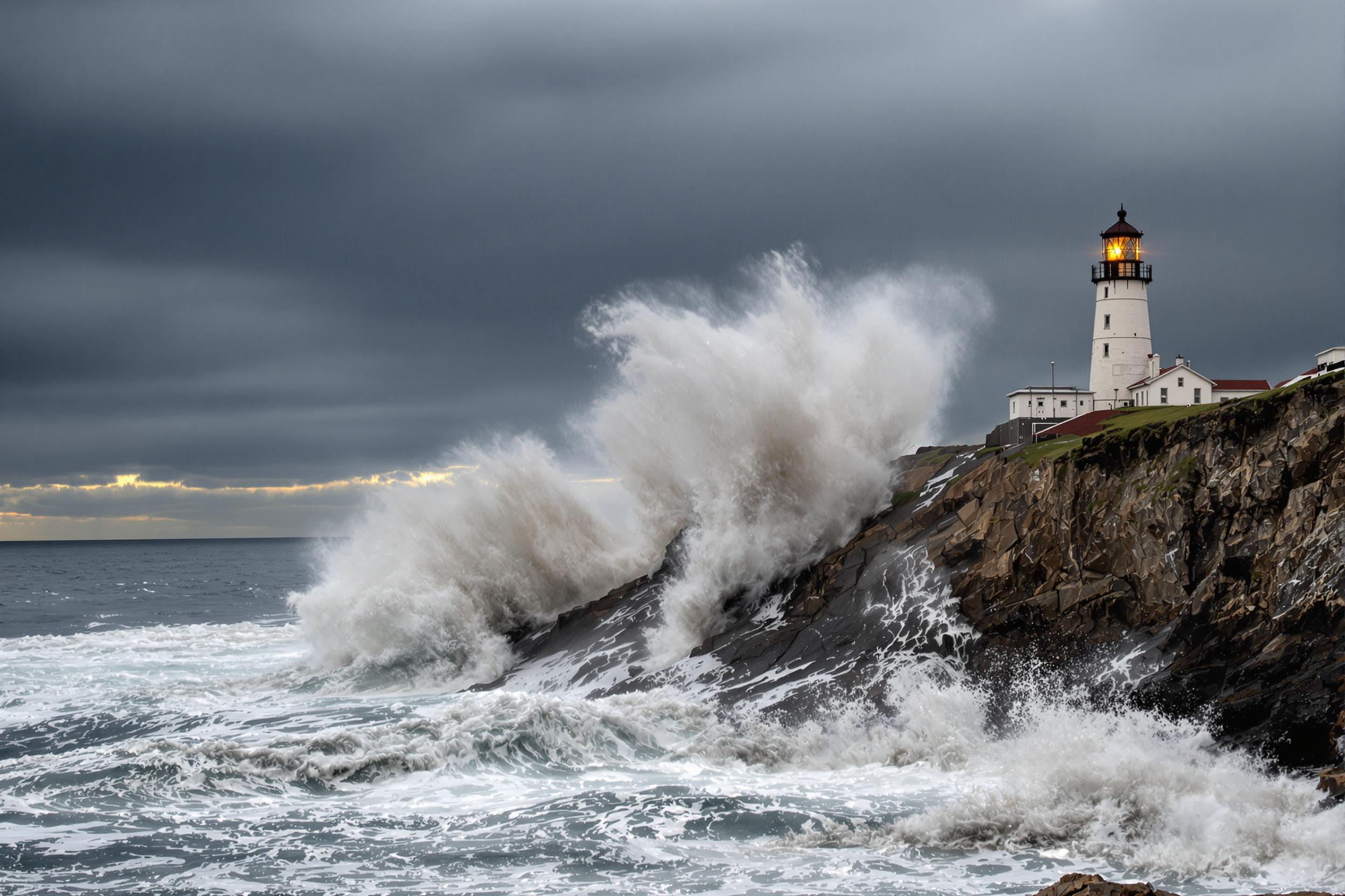 Solitary Lighthouse Amidst a Stormy Sea