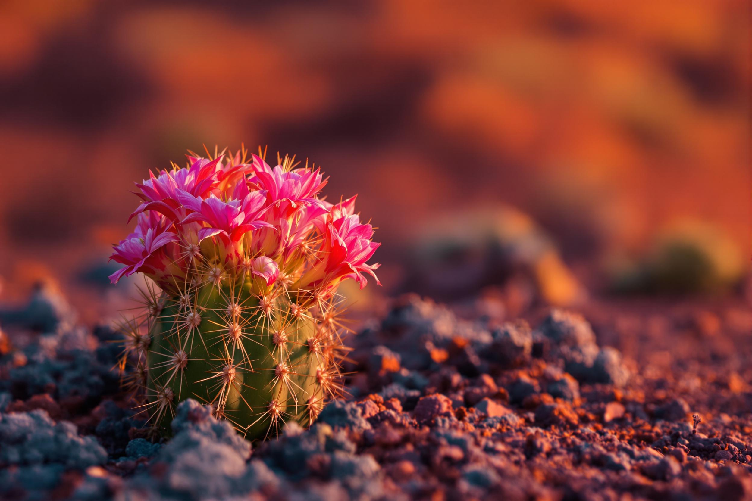 Macro shot of blooming cactus at twilight