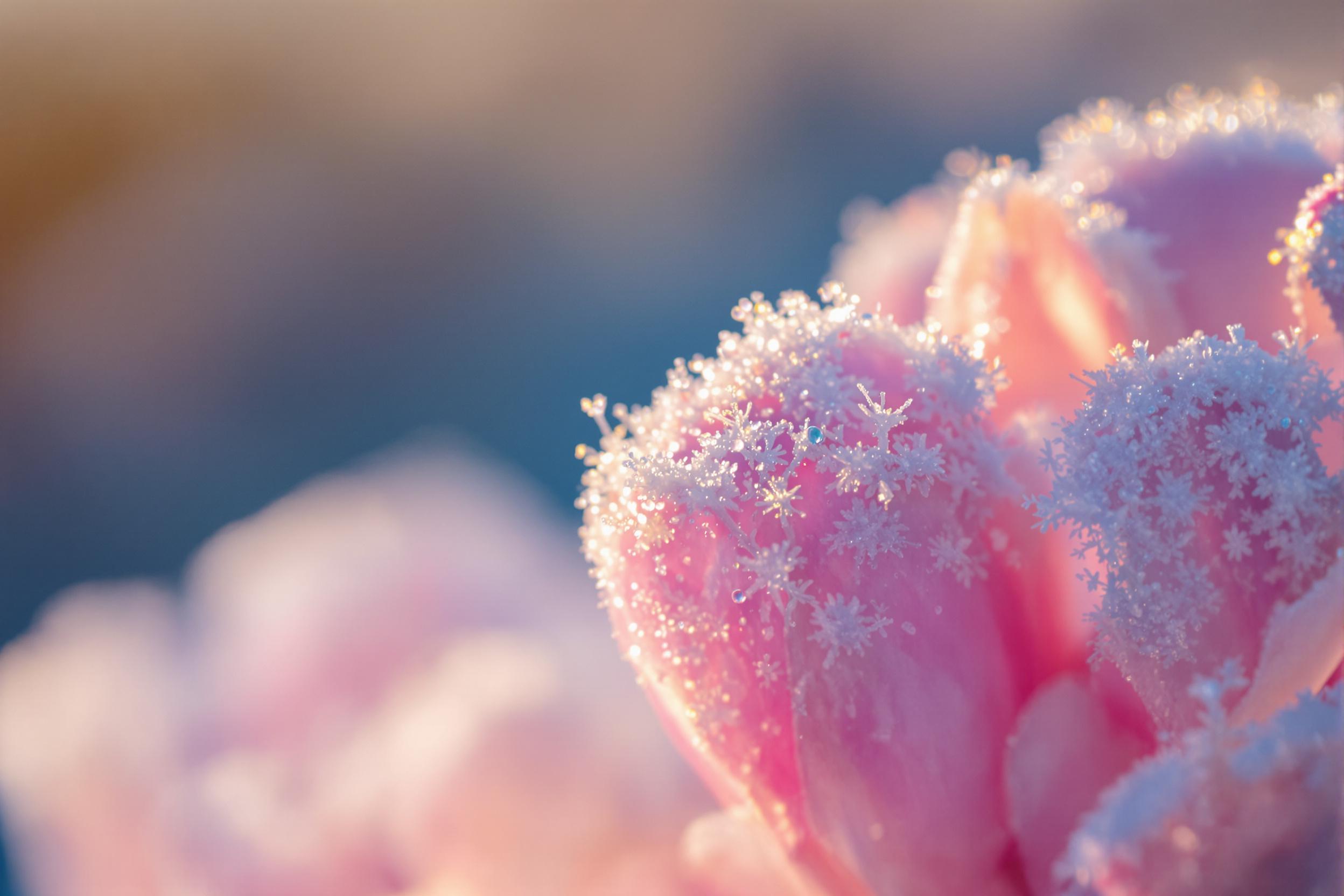 Frost-Covered Petals in Golden Hour