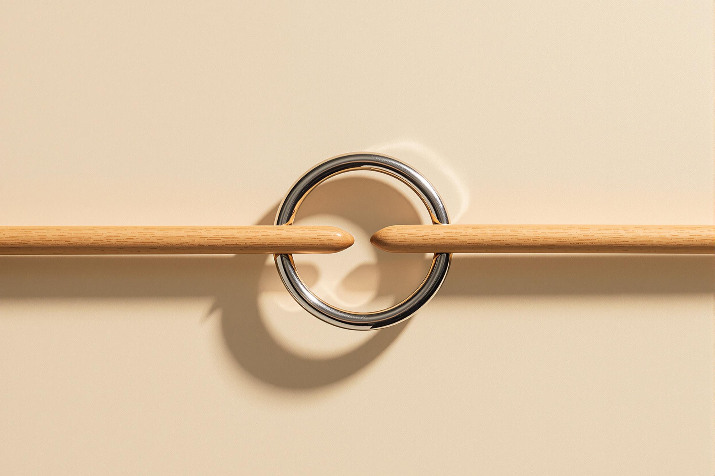 Minimalist Wooden Dowel and Metal Ring Composition