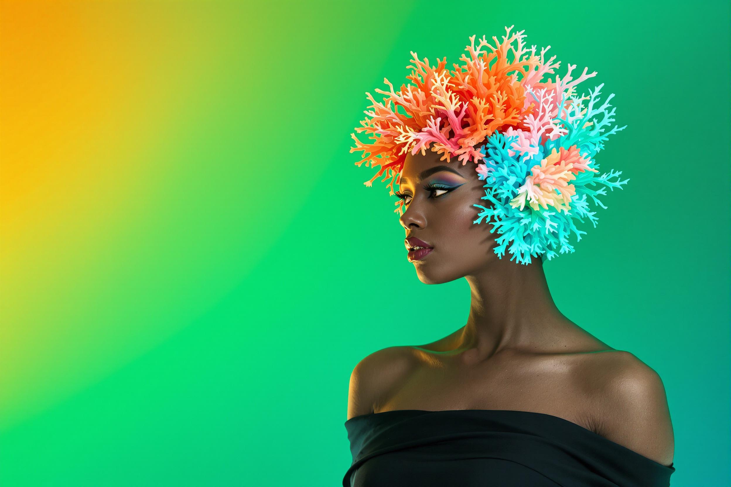 Underwater-Inspired Avant-Garde Coral Adornment Portrait