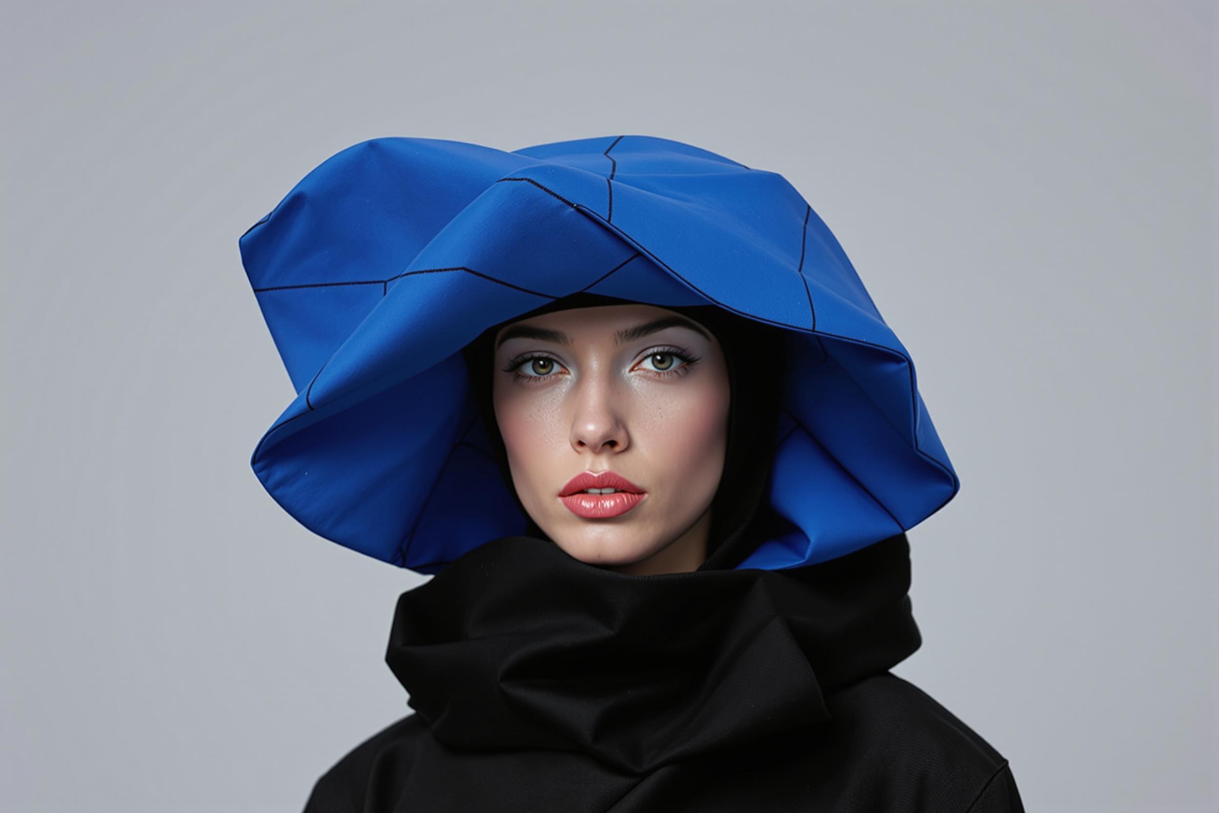 Avant-Garde Oversized Cobalt Blue Blanket Hat Portrait