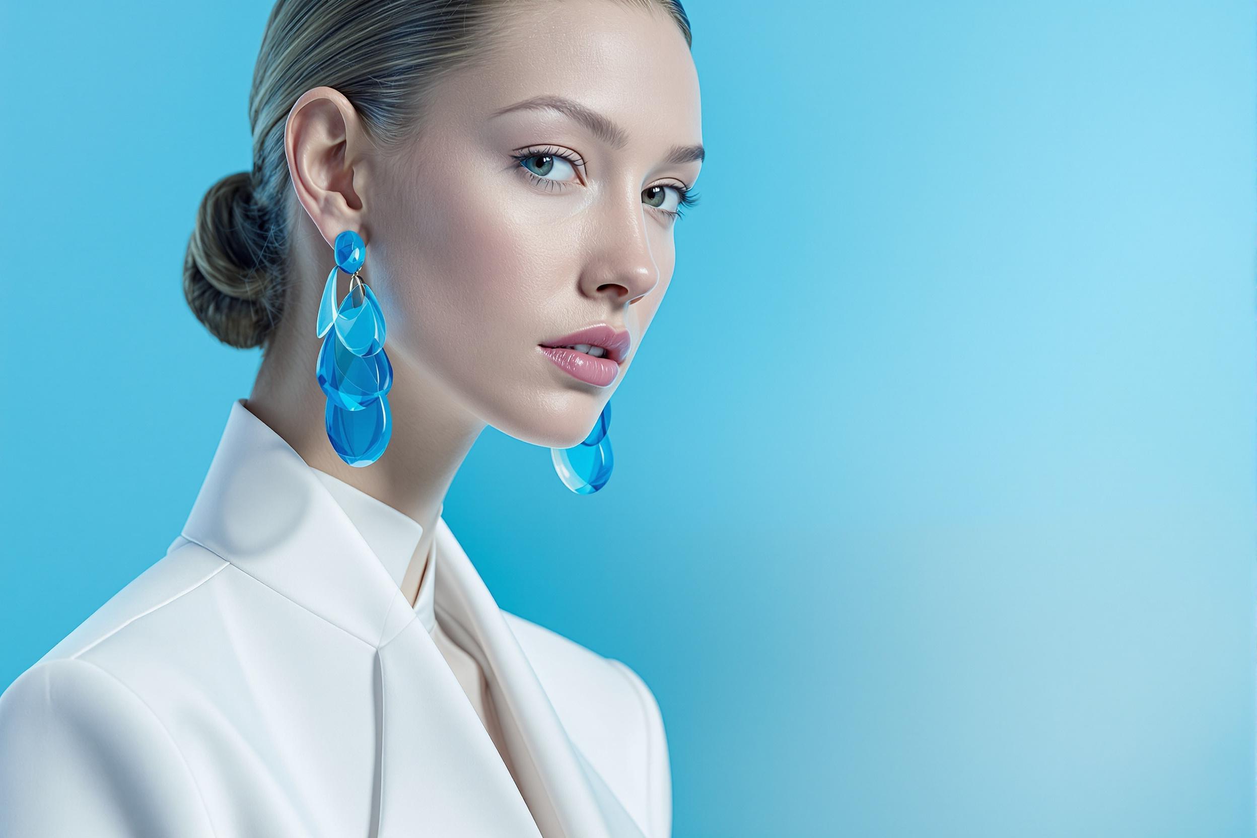 Avant-Garde Water-Inspired Earrings in Sapphire and Cyan