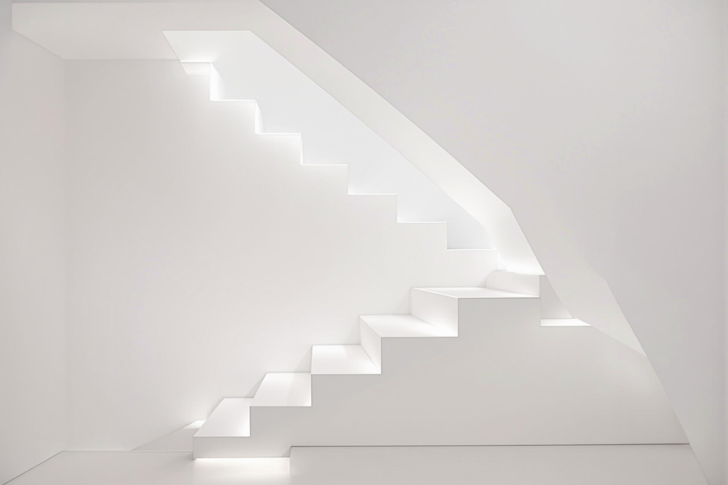 Minimalist Staircase: Floating Steps in White