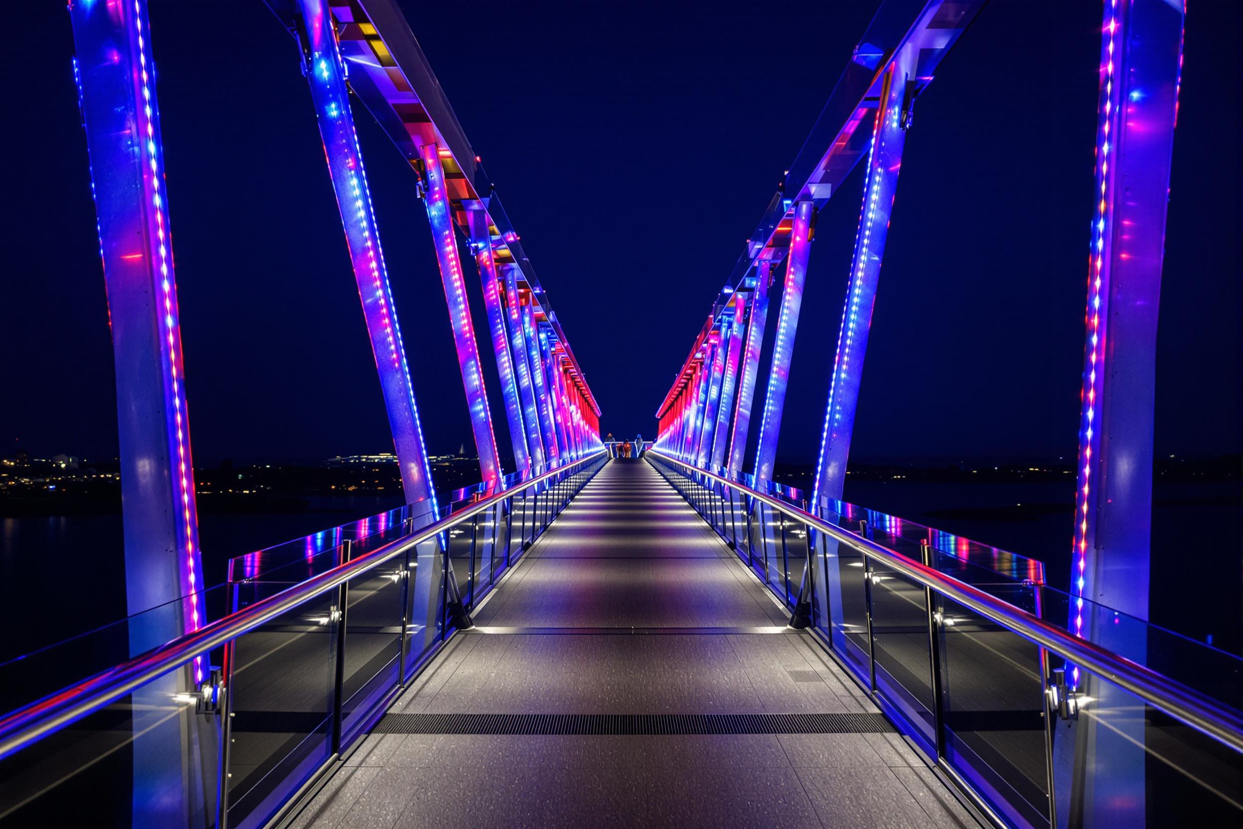 Modern Bridge Illuminated by Colorful LEDs