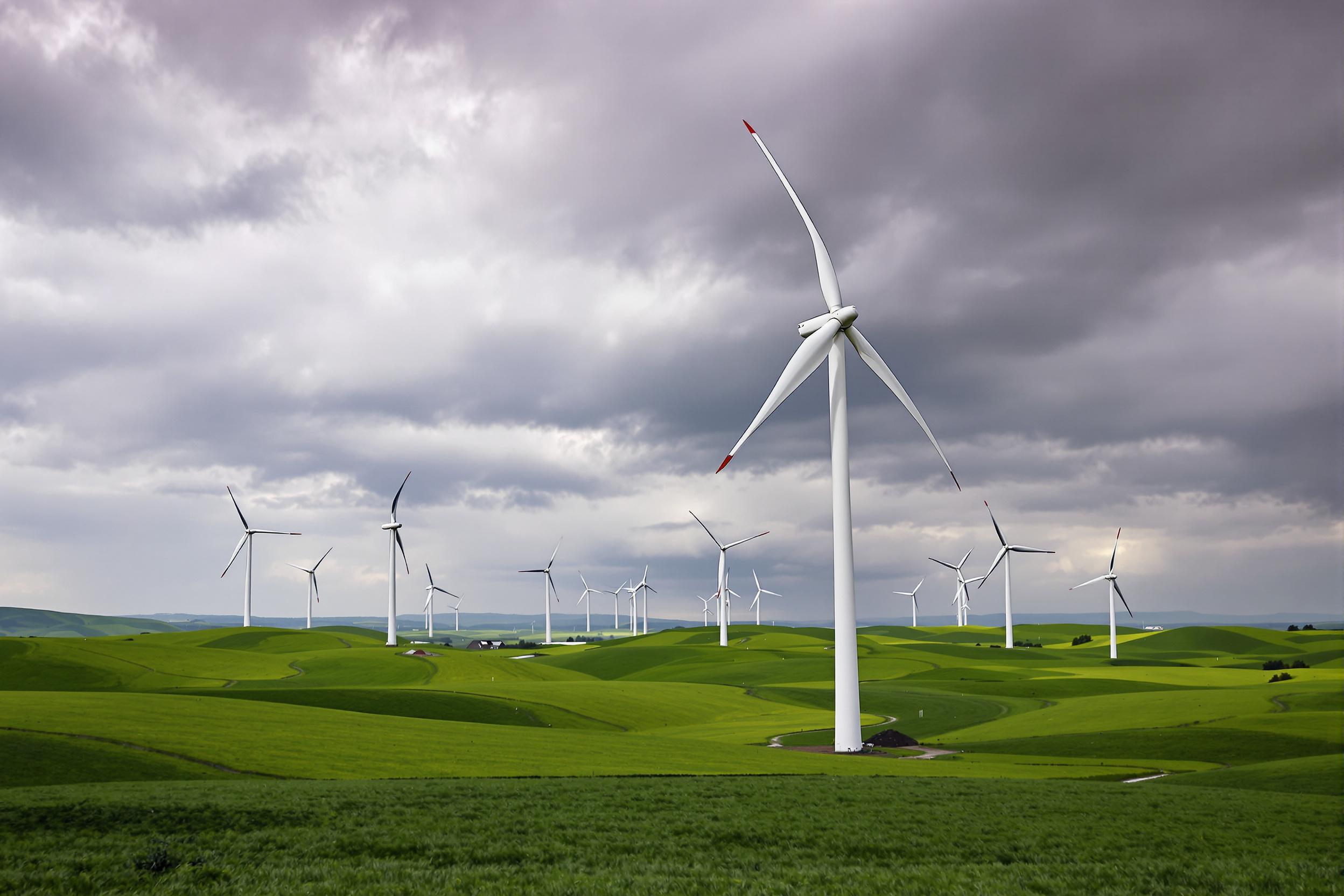 Modern Wind Farm Under Looming Storm Clouds