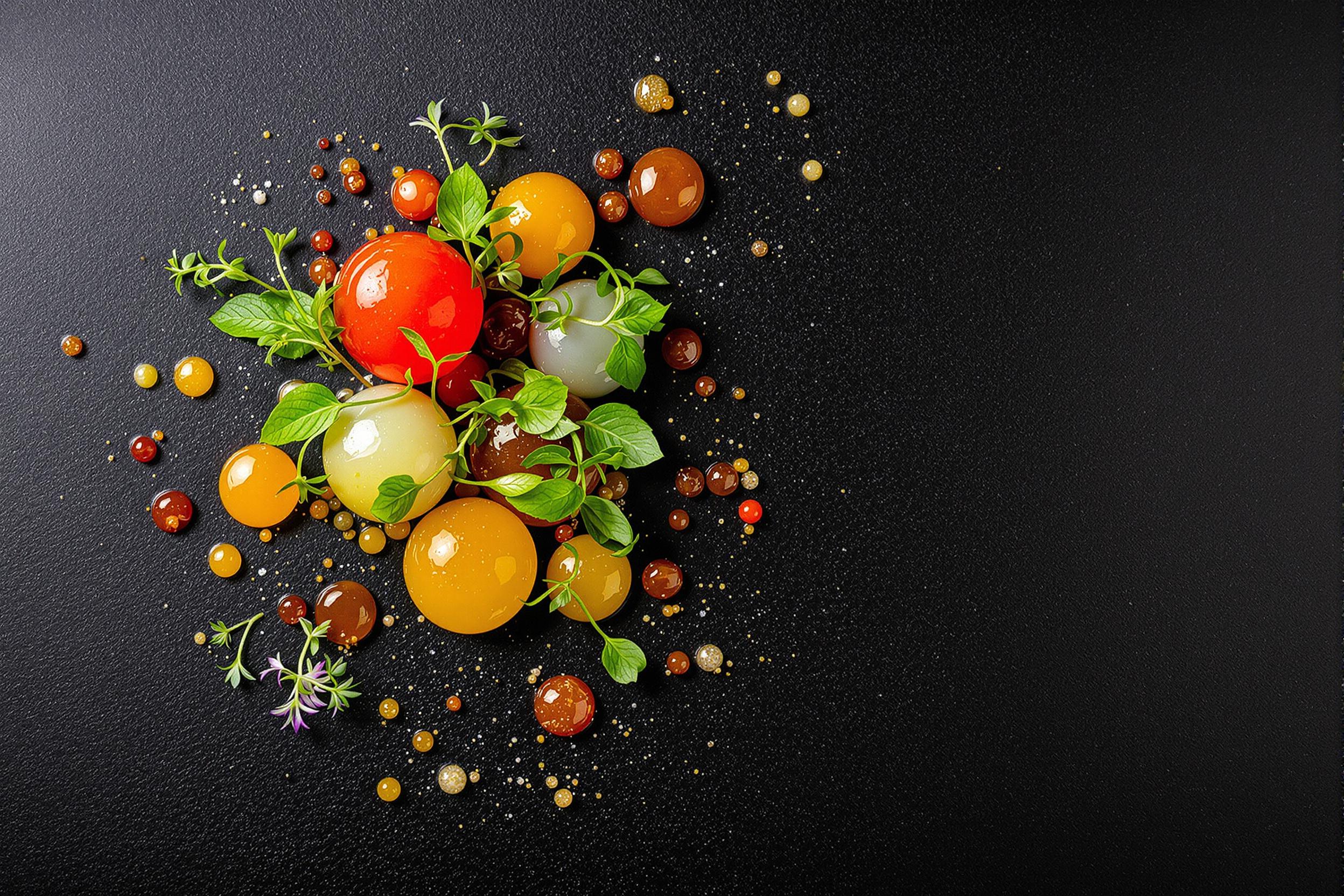 Molecular Gastronomy Art on Dark Plate