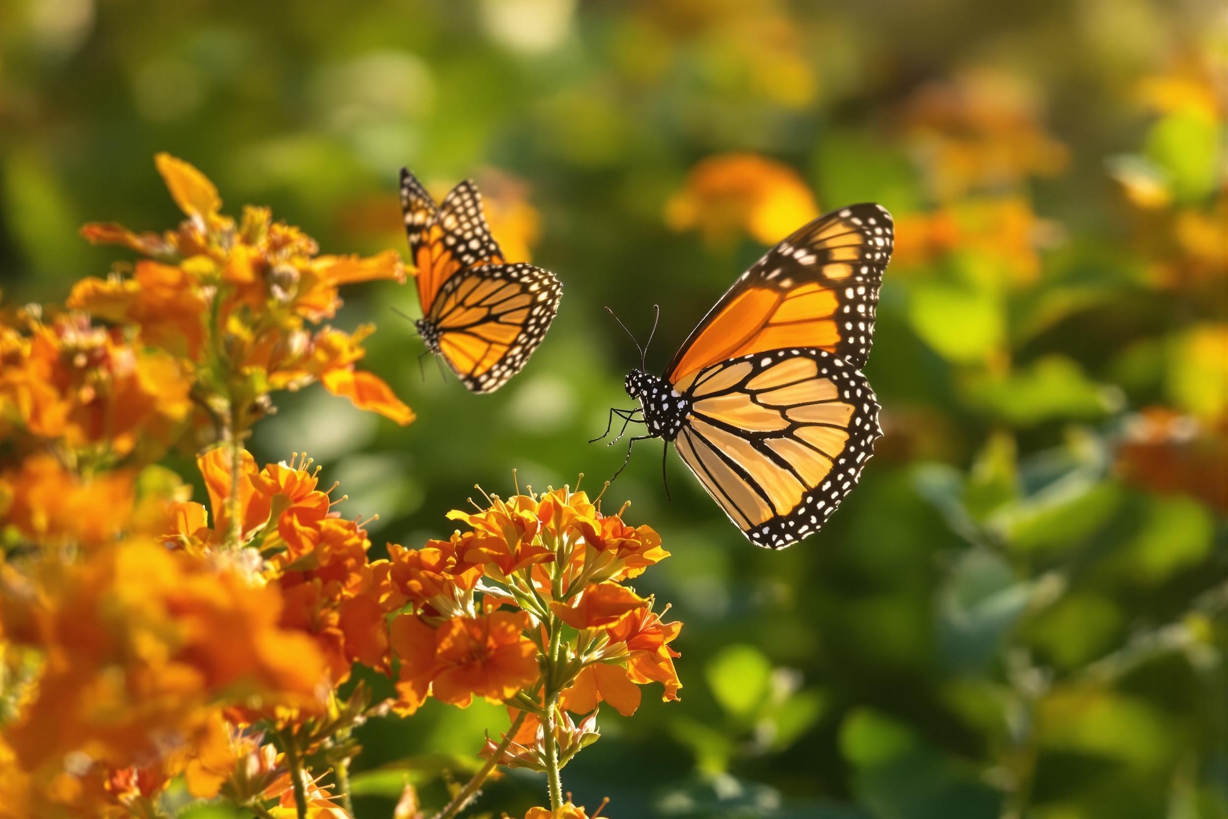 Monarch Butterflies Among Late Summer Milkweed