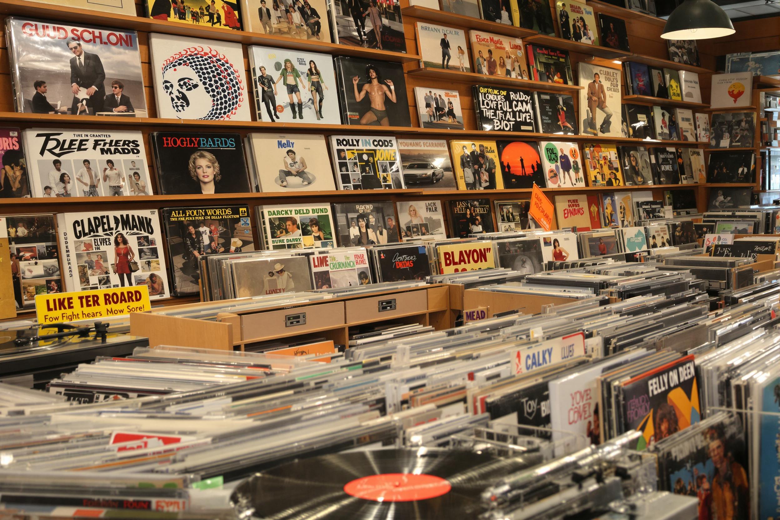 Vintage Vinyl Records in Retro Music Store