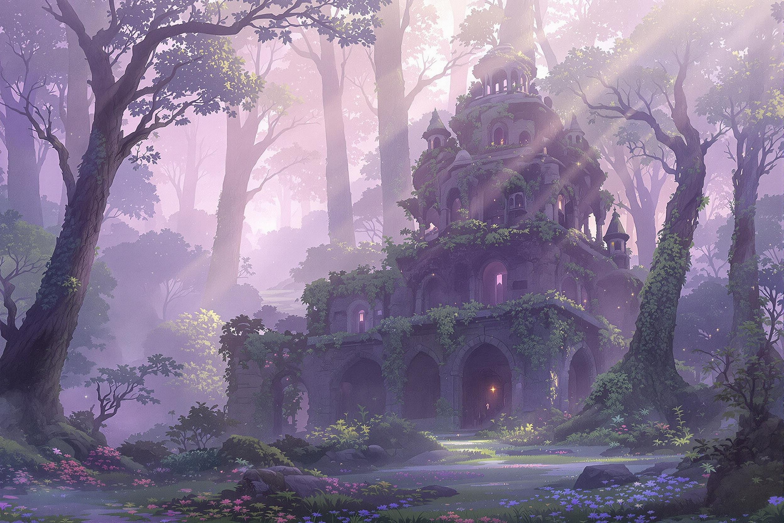 Mystical Forest Temple at Dawn