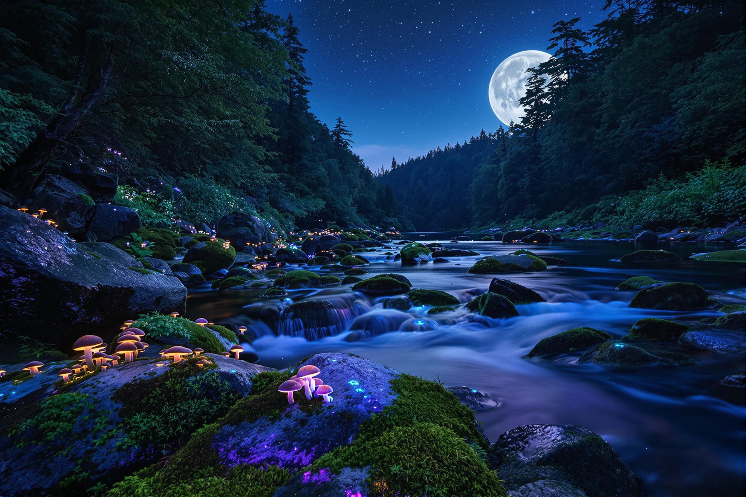 Mystical Moonlit Riverside Scene