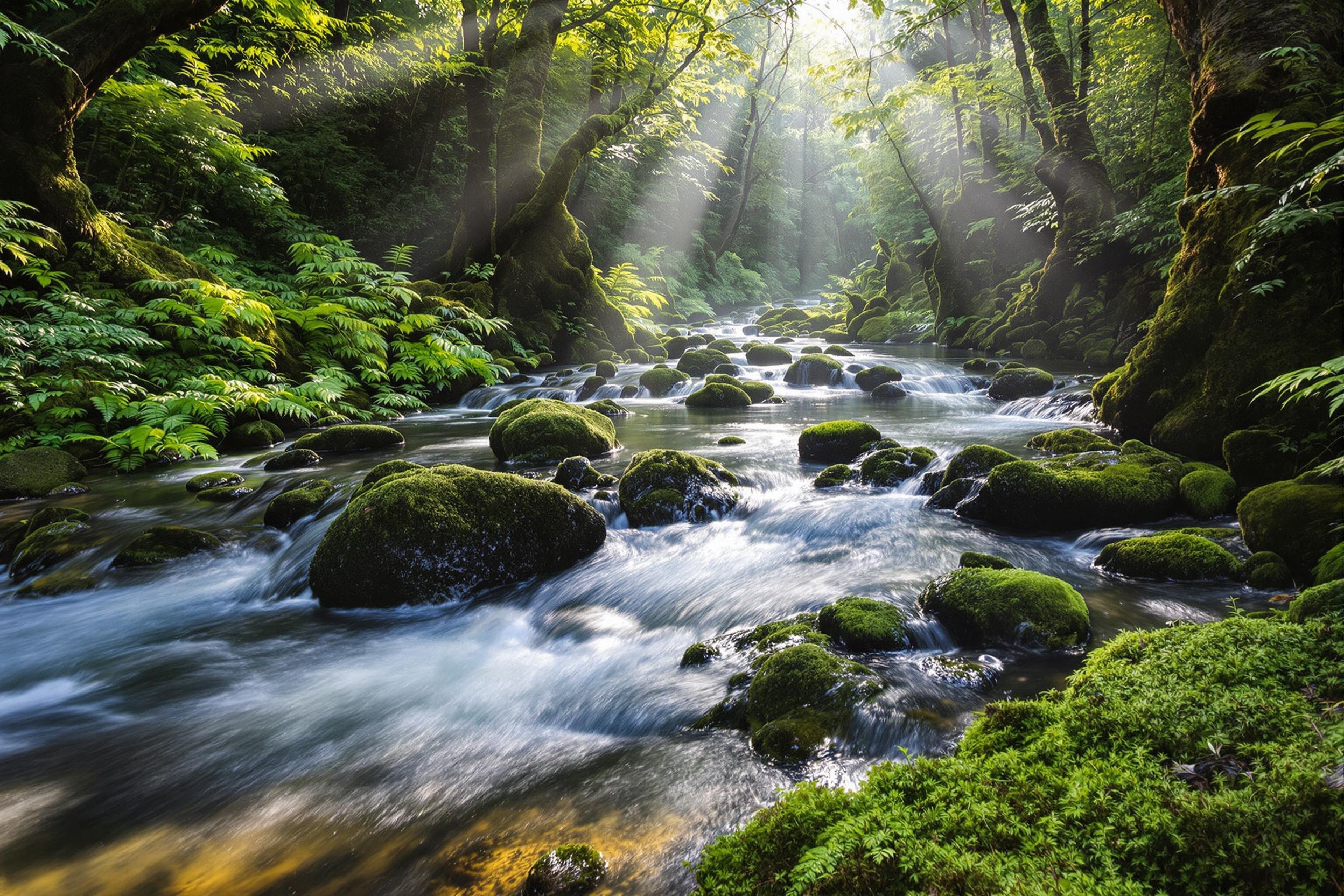 Mystical Woodland Creek in Morning Mist