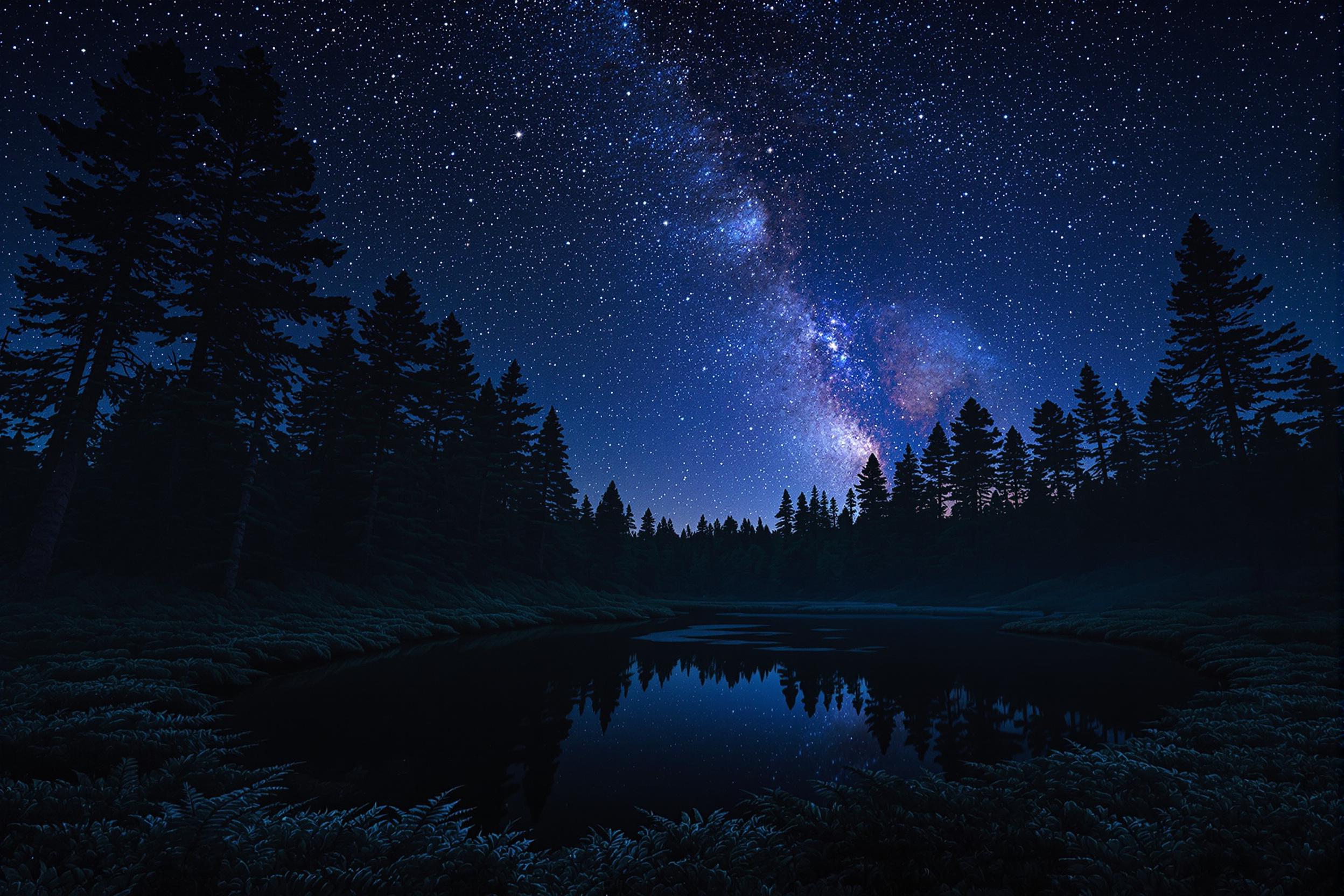 Midnight Forest Beneath a Starry Canopy