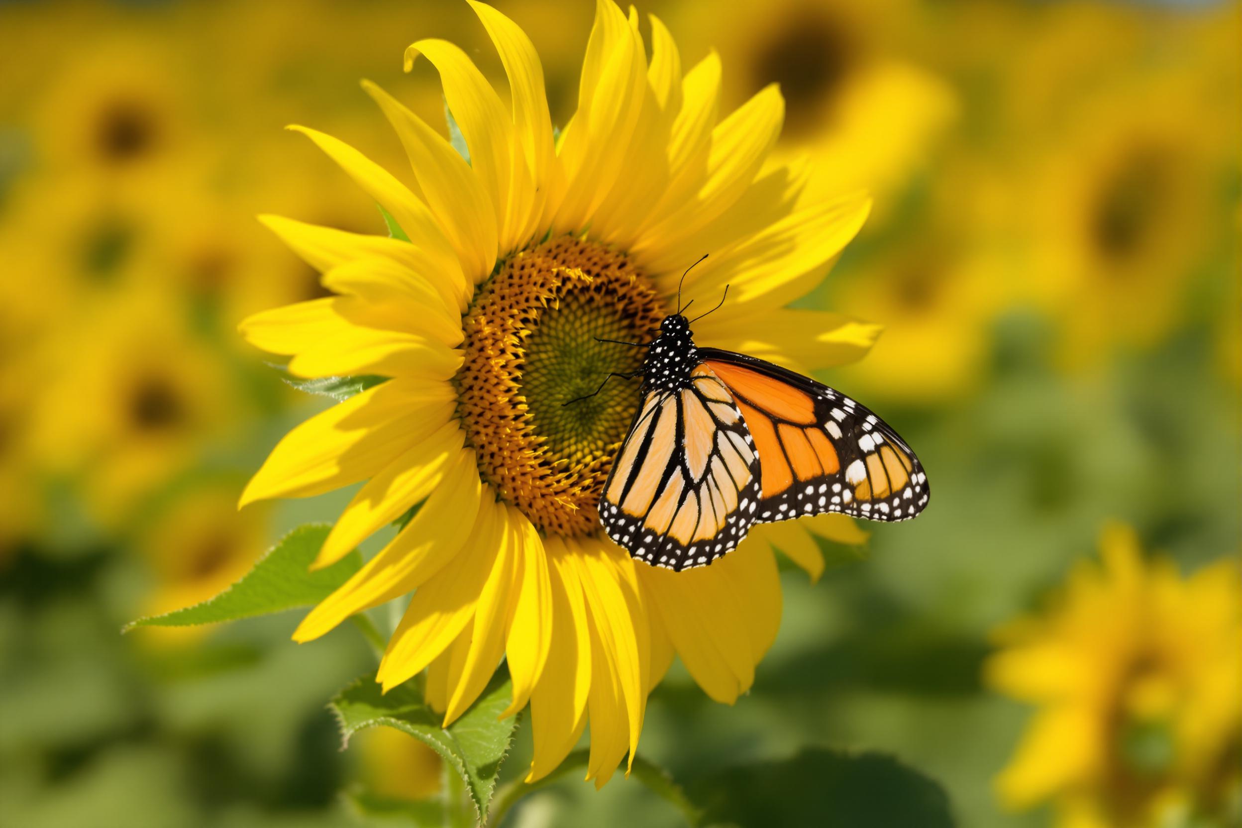 Monarch Butterfly on Sunflower in Midday Light