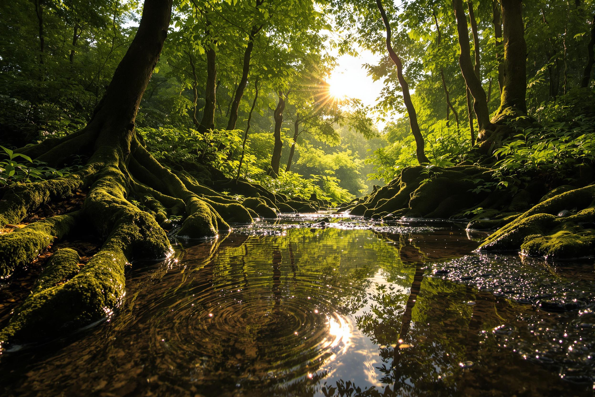 Sunlit Forest Clearing After Rain