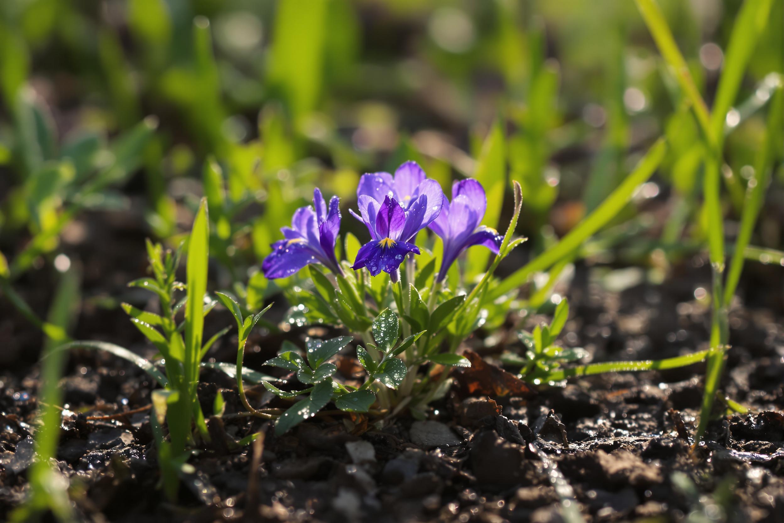 Midnight-Blue Violets in Dewy Morning Light